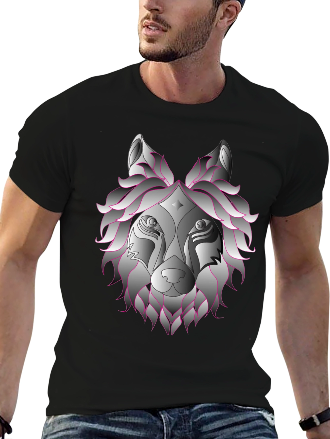 Black Wolf Head Graphic T-Shirt - Black view 6