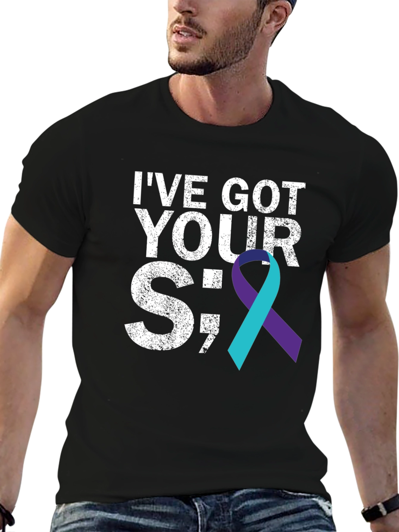Black I've Got Your Semicolon T-Shirt - Suicide Awareness view 6