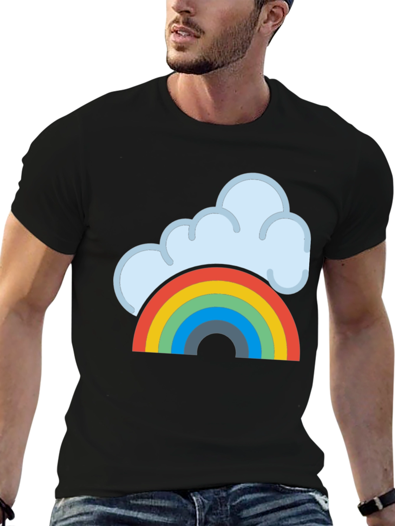 Black Rainbow Cloud Graphic Tee - Black Cotton T-Shirt view 6