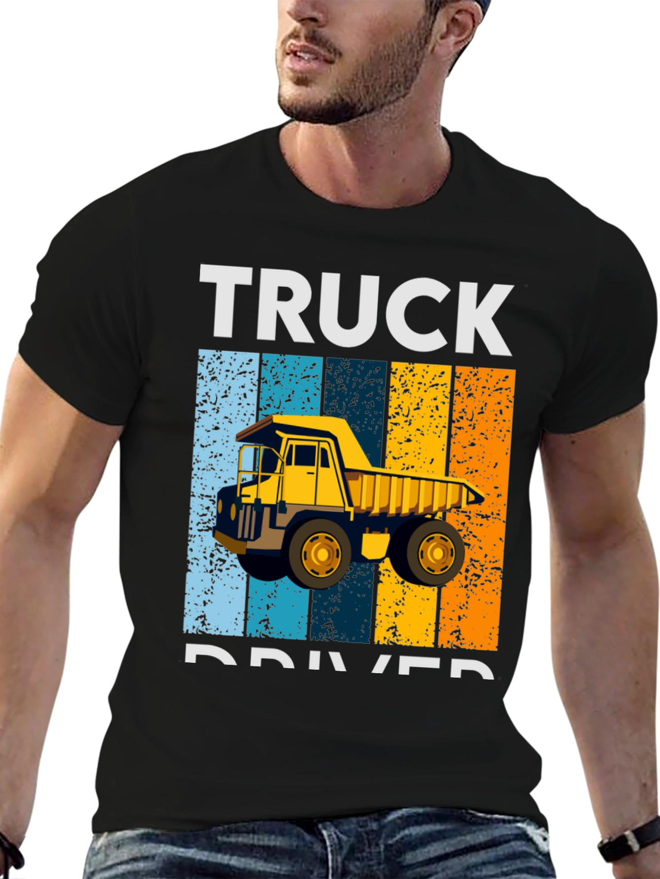 Black Truck Driver Retro Style Graphic T-Shirt view 6
