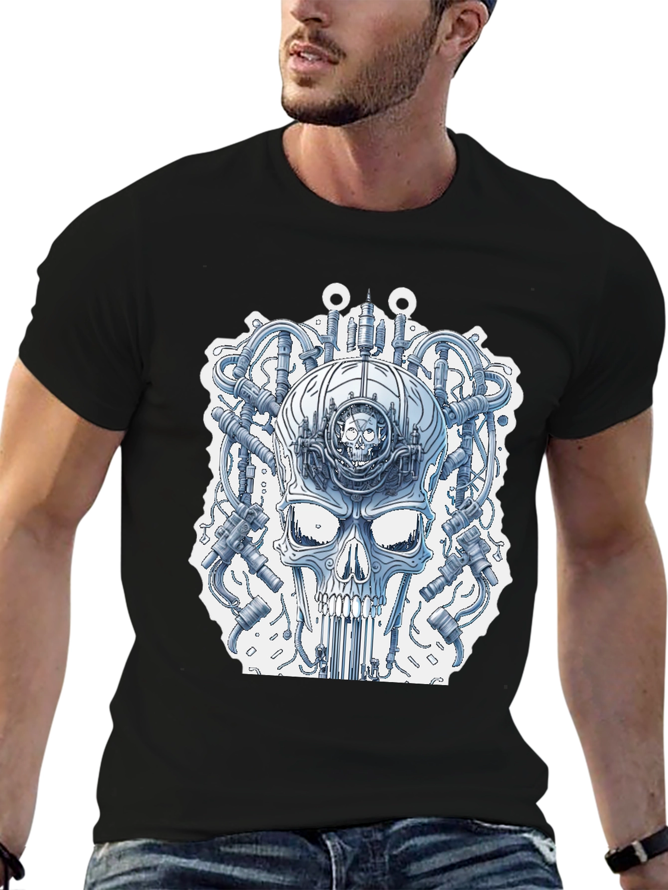 Black Steampunk Skull T-Shirt - Unique Graphic Tee view 6