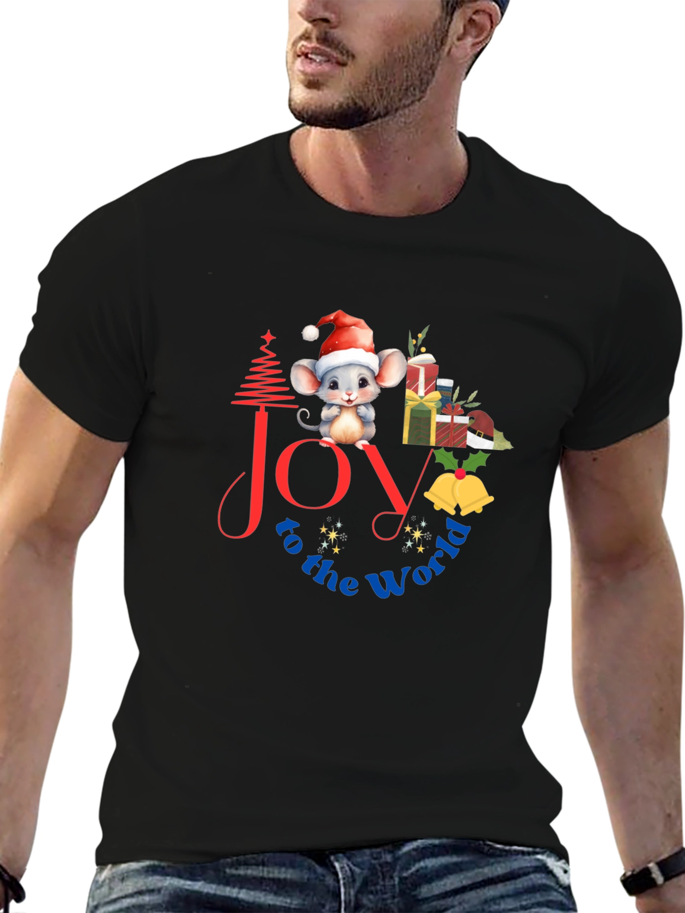 Black Joy to the World Christmas Graphic Tee view 6