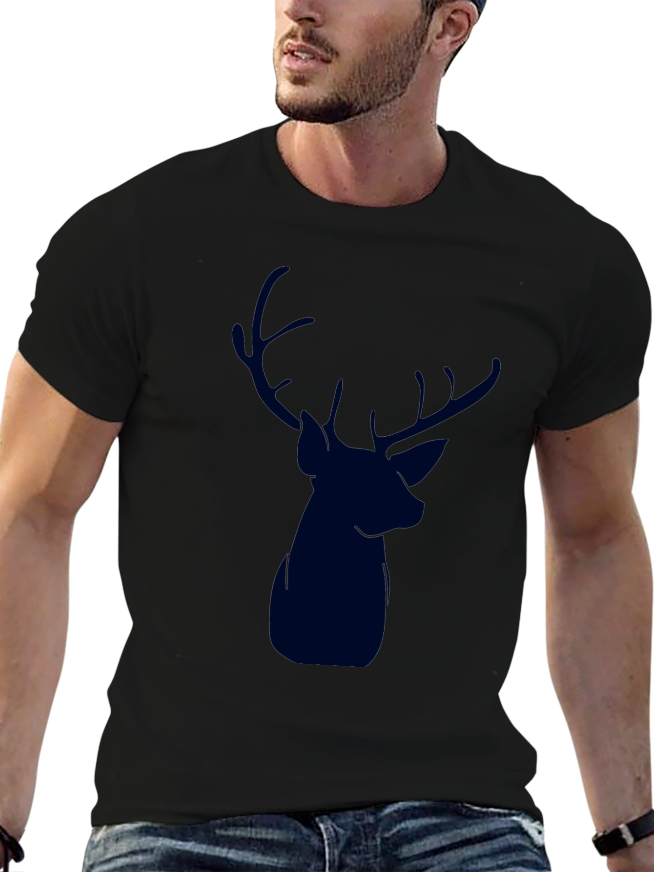 Black Men's Black Deer Graphic T-Shirt view 6
