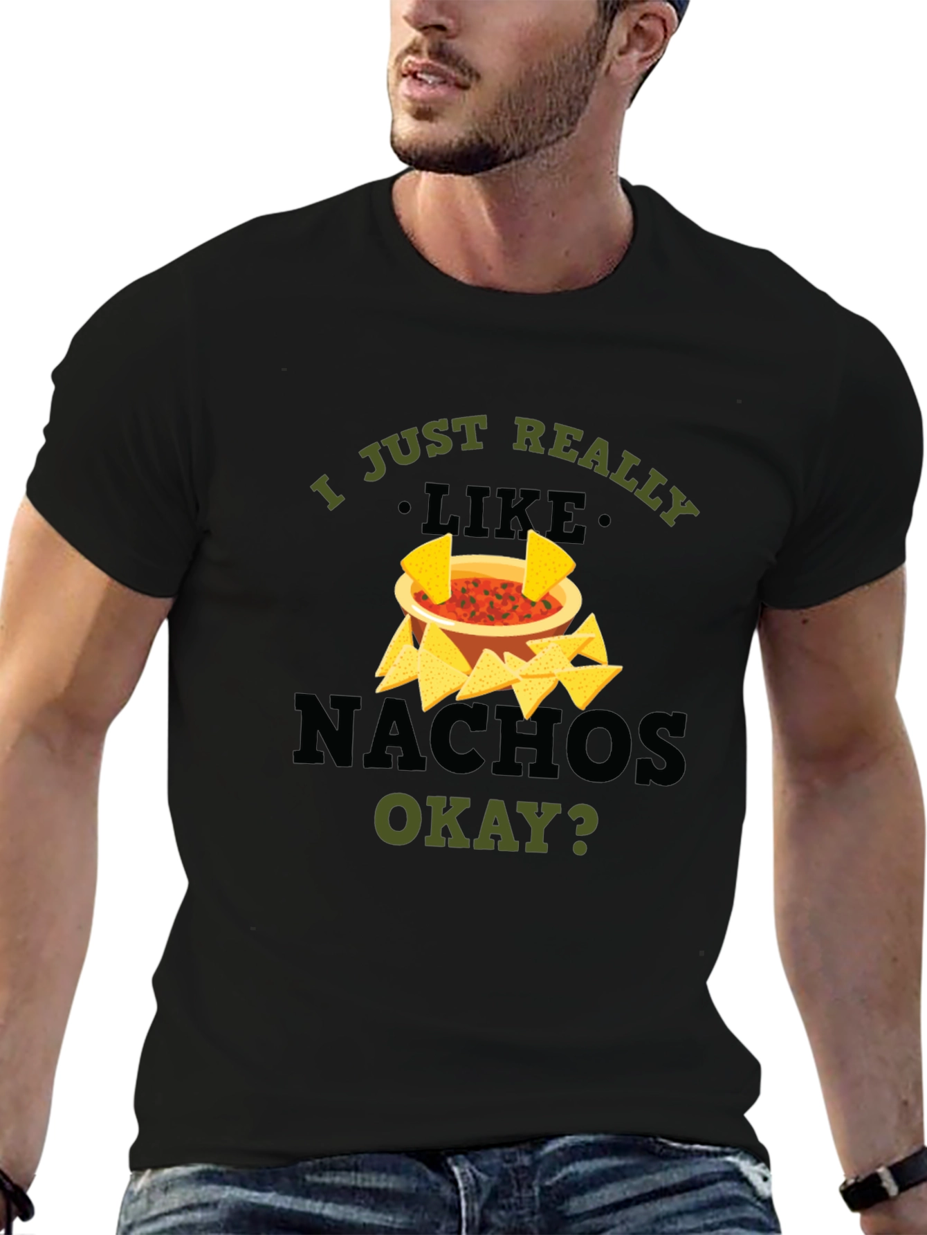 Black I Just Really Like Nachos Black Graphic T-Shirt view 6