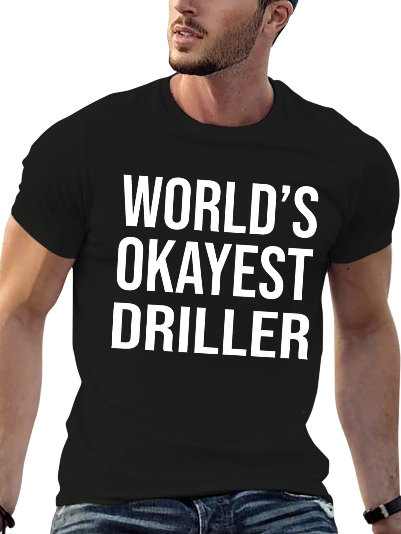 Black World's Okayest Driller Black Graphic T-Shirt view 6