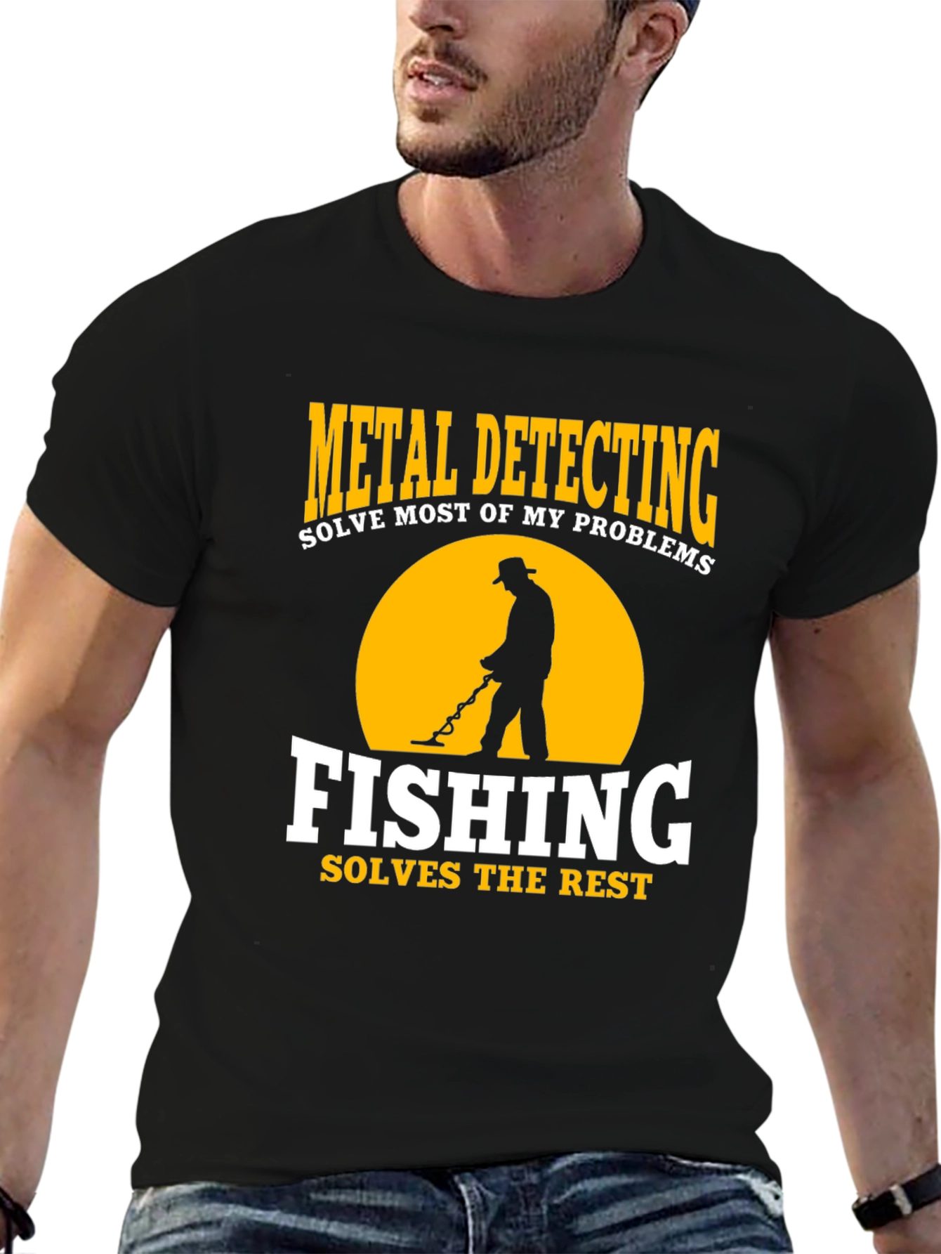 Black Metal Detecting & Fishing Graphic T-Shirt view 6