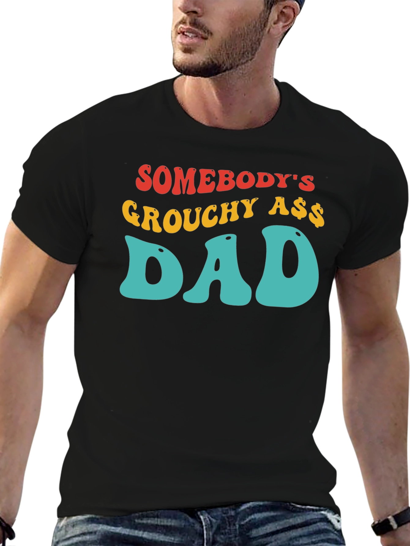 Black Grouchy Ass Dad T-Shirt - Black Cotton Tee view 6