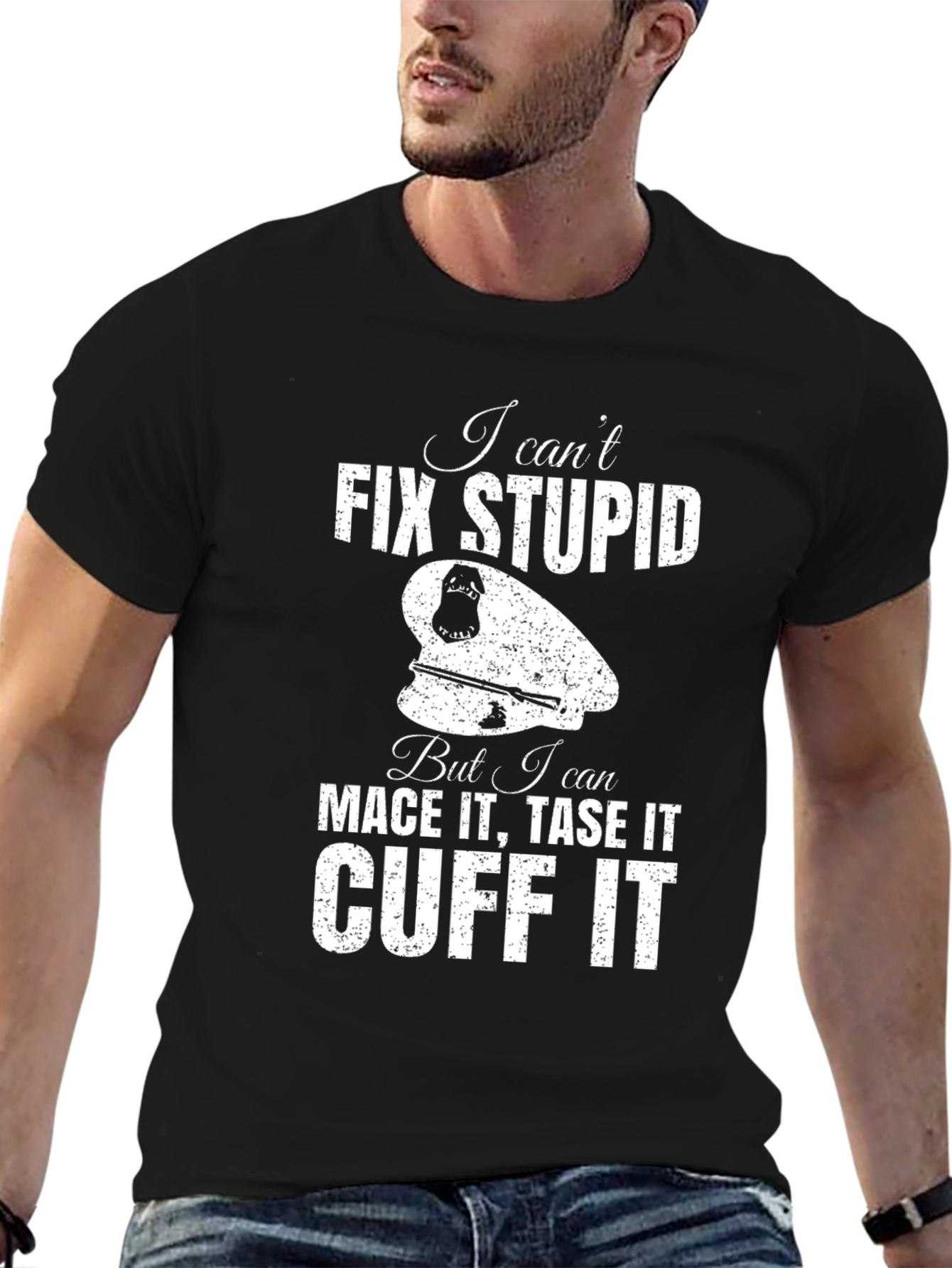 Black I Can't Fix Stupid T-Shirt view 6