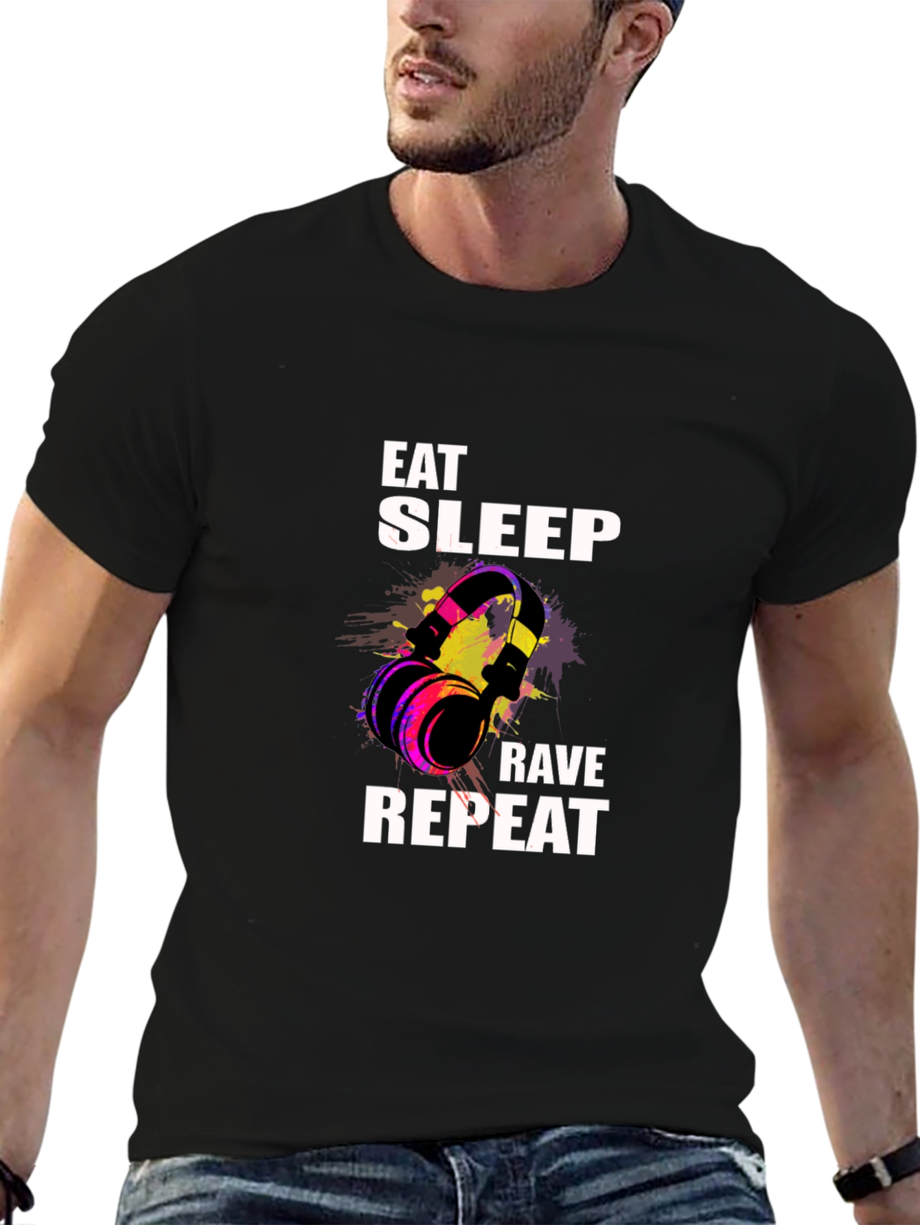 Black Eat Sleep Rave Repeat Graphic Tee view 6