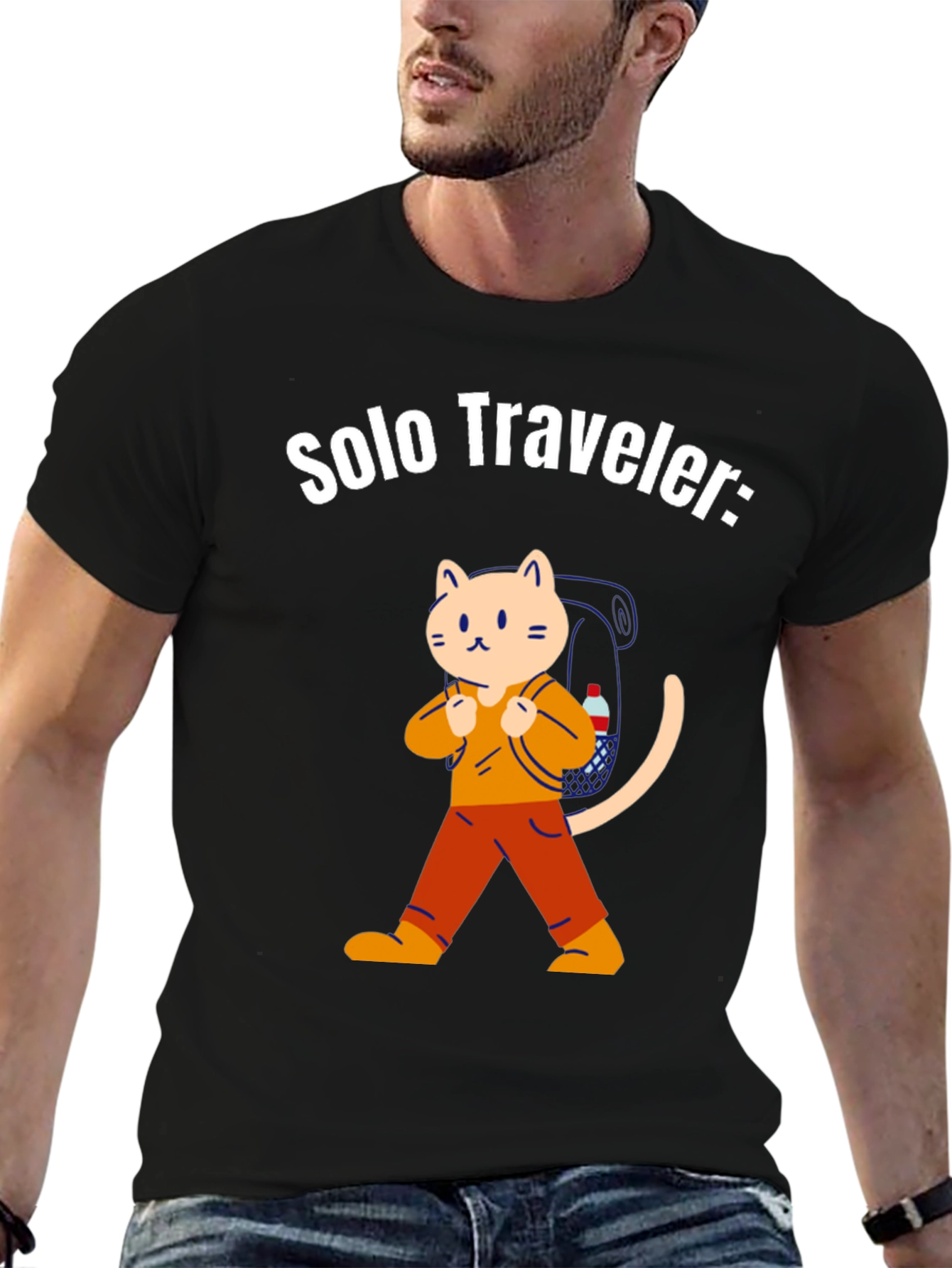 Black Solo Traveler Cat T-Shirt view 6