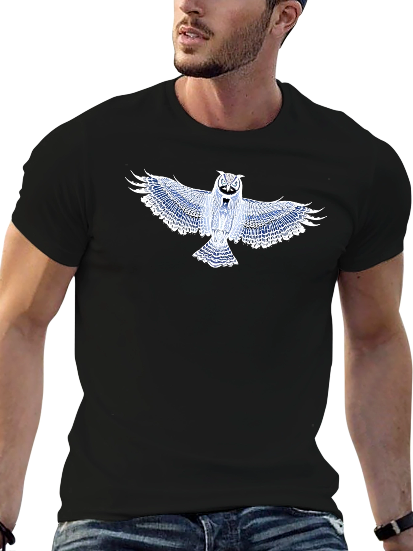 Black Owl Graphic T-Shirt - Black Cotton Blend view 6