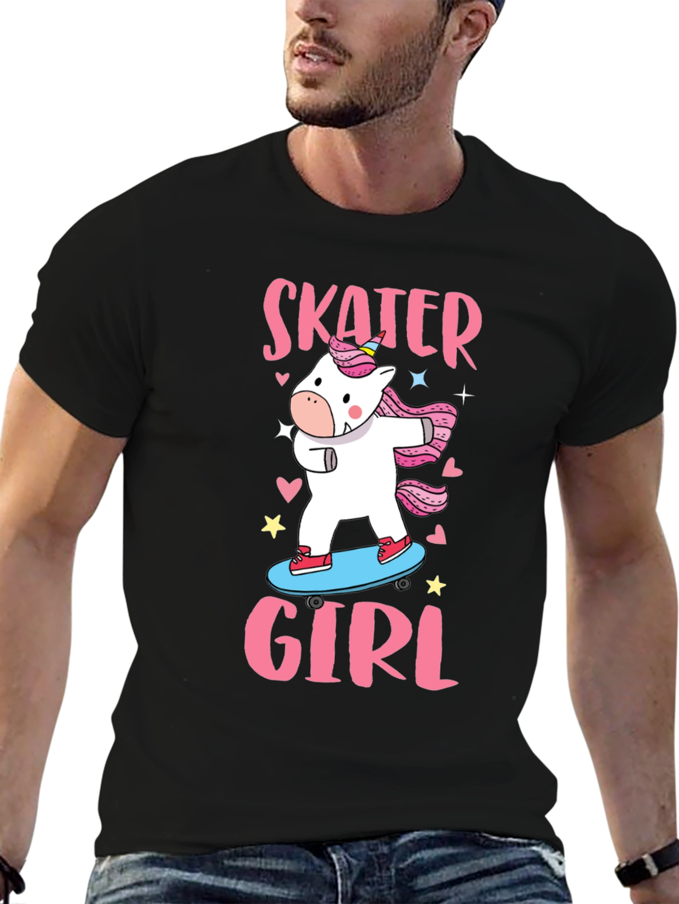 Black Skater Girl Unicorn T-Shirt - Cute Graphic Tee view 6