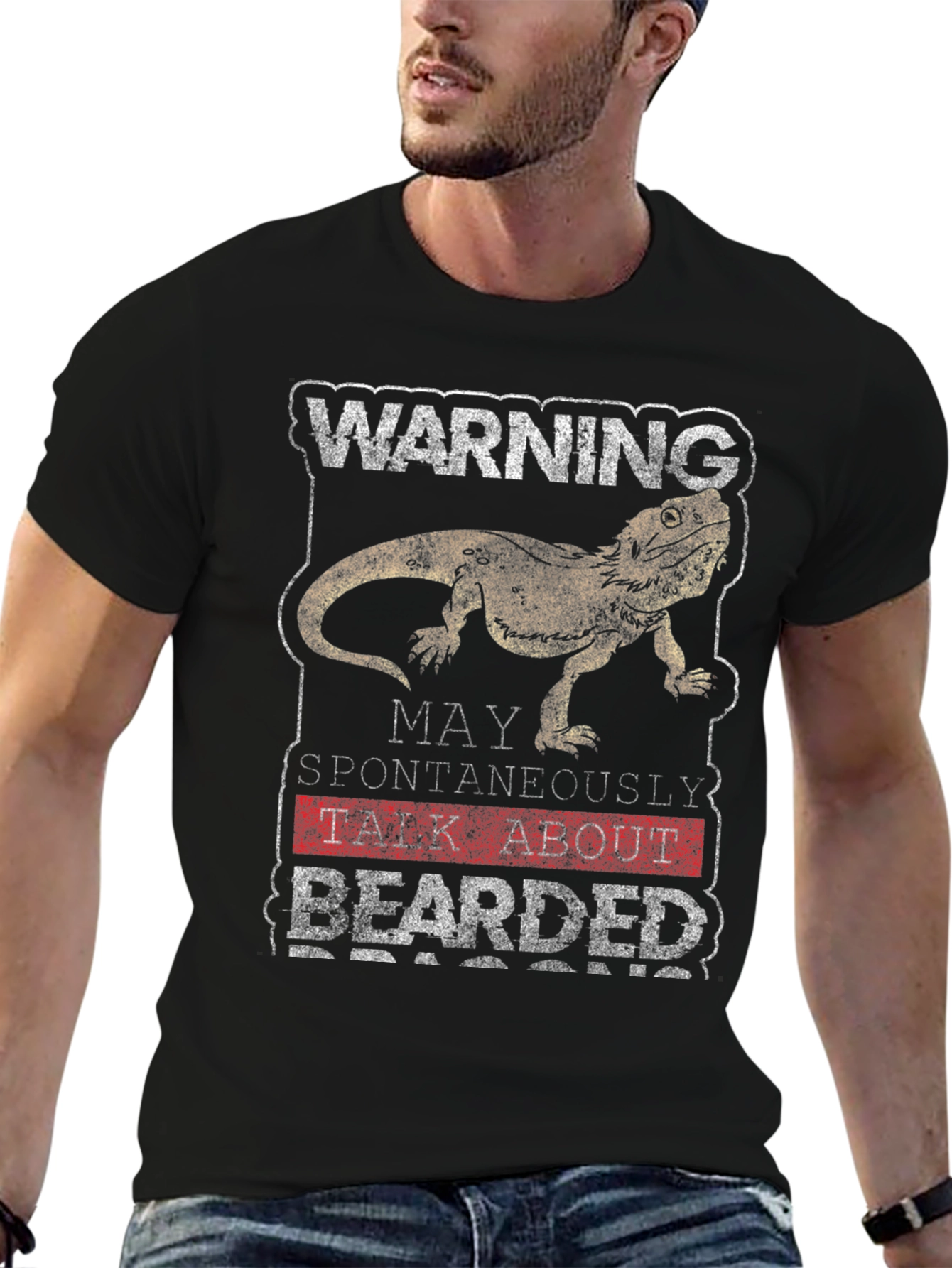 Black Warning May Spontaneously Talk About Bearded Dragons T-Shirt view 6