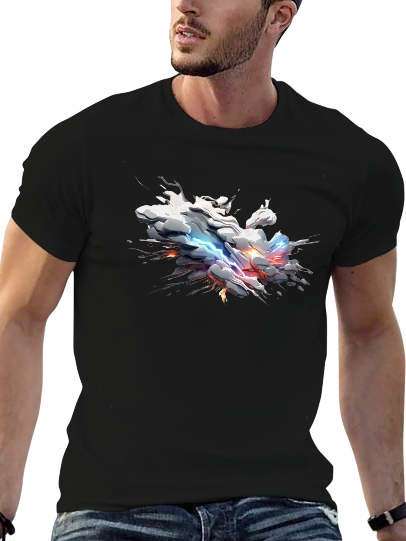 Black Abstract Lightning Cloud Graphic T-Shirt view 6