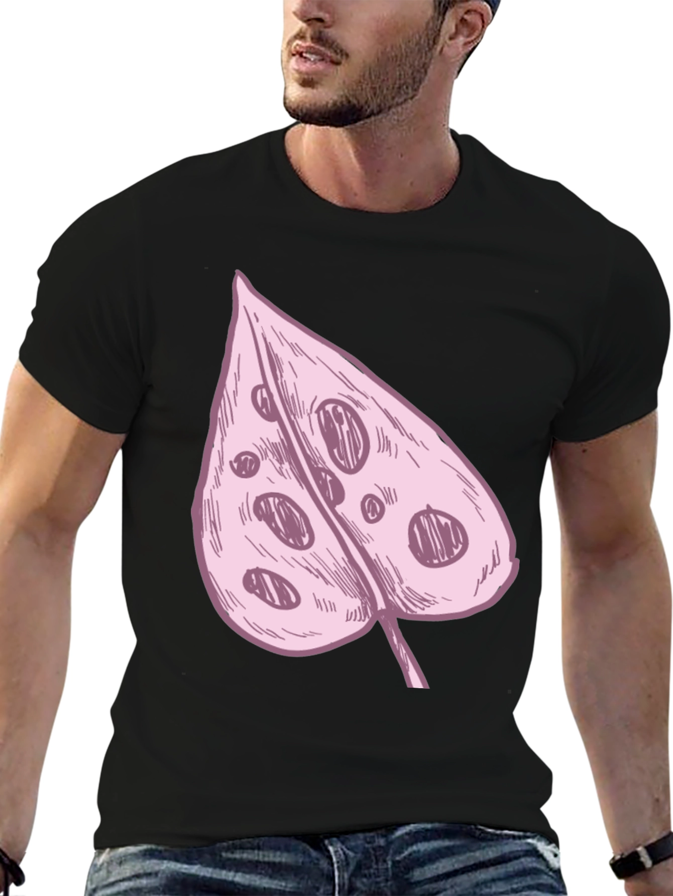 Black Pink Swiss Cheese Leaf Graphic Black Tee view 6