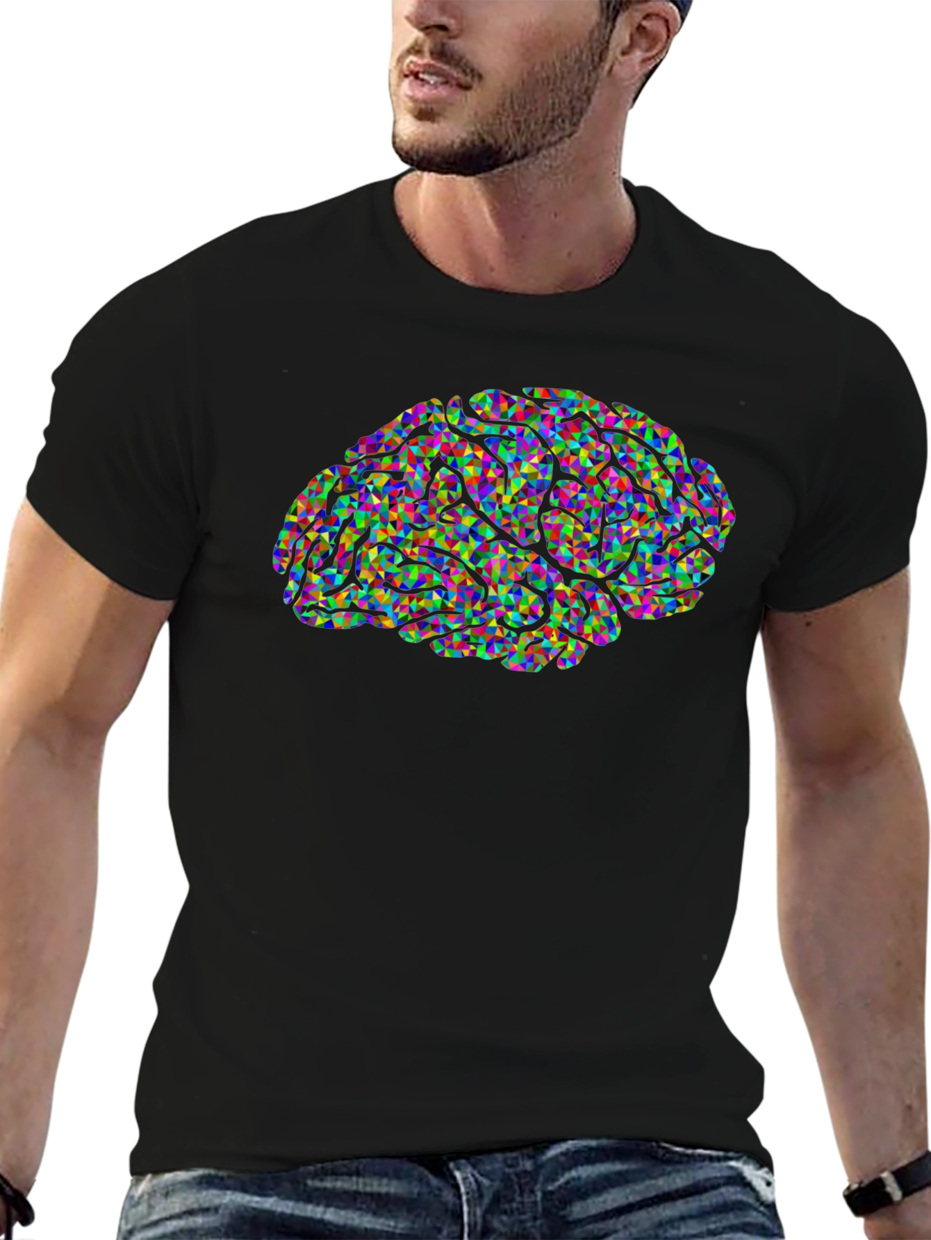 Black Abstract Brain Graphic Black T-Shirt view 6