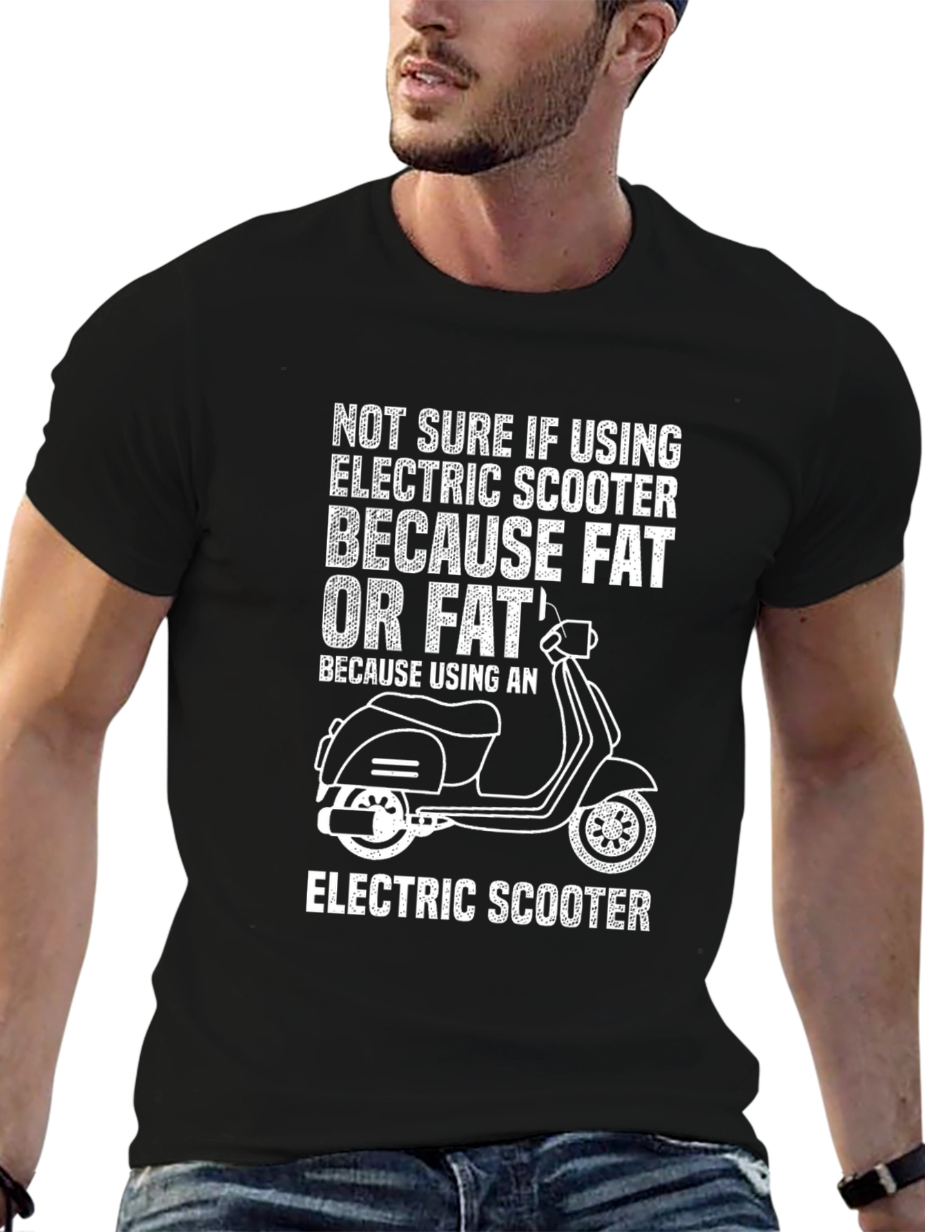 Black Funny Electric Scooter T-Shirt - Fat or Lazy? view 6