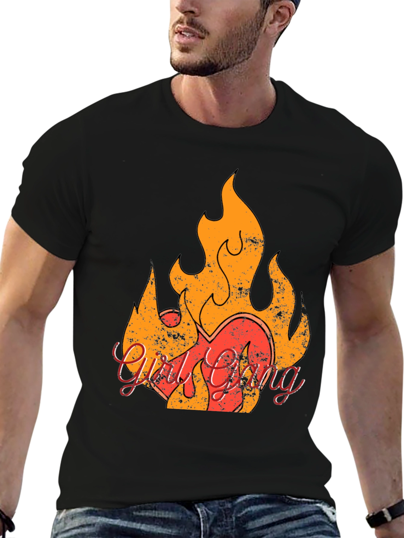 Black Fiery Heart Graphic T-Shirt - Rock & Roll Style view 6