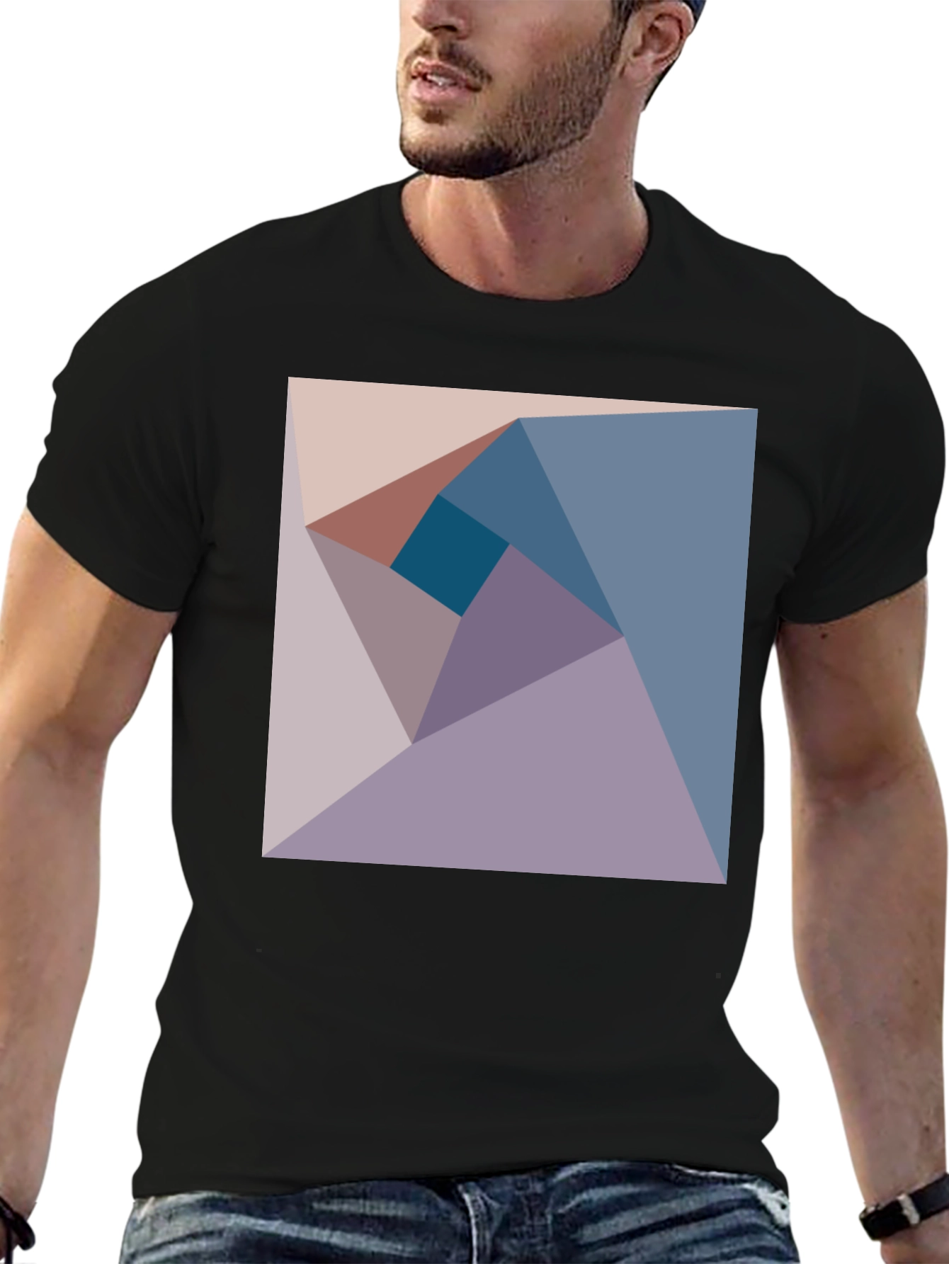 Black Geometric Design Tee - Abstract Art Shirt view 6