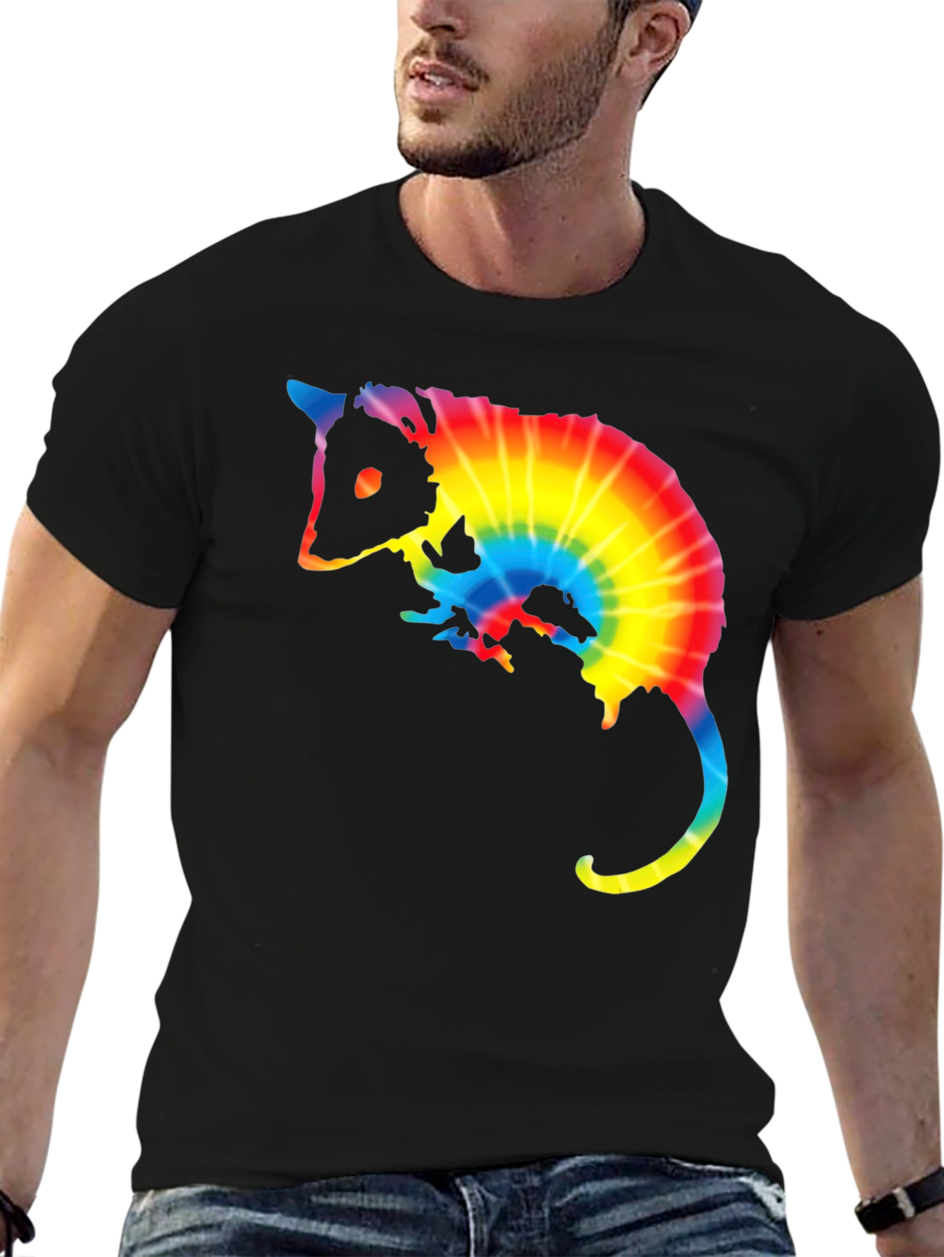 Black Tie Dye Opossum Graphic Tee - Black view 6