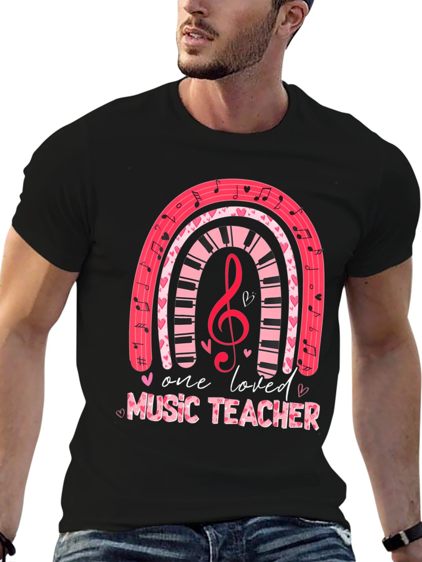 Black One Loved Music Teacher T-Shirt view 6