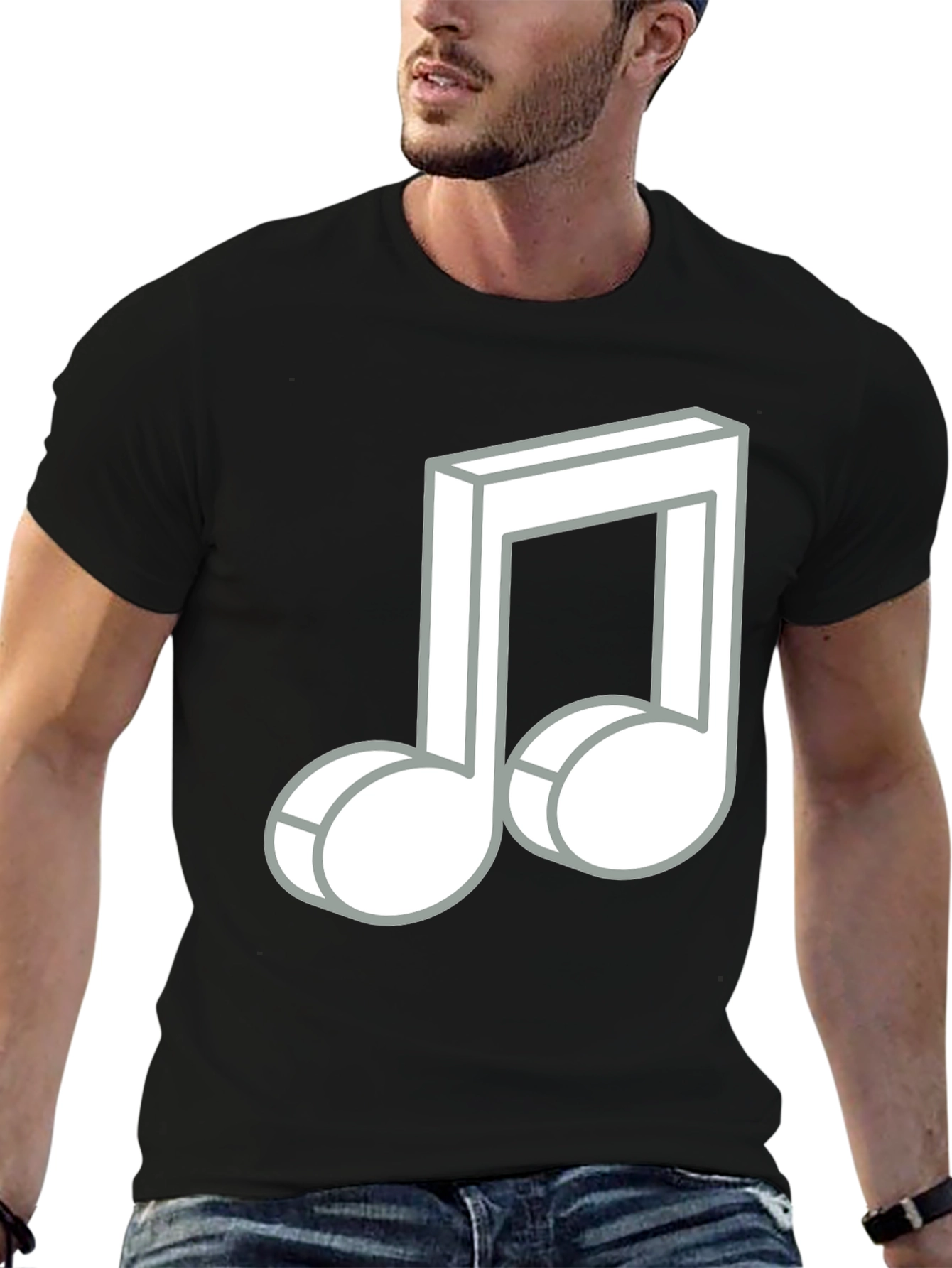 Black Musical Note Graphic Tee - Black Cotton Comfort view 6