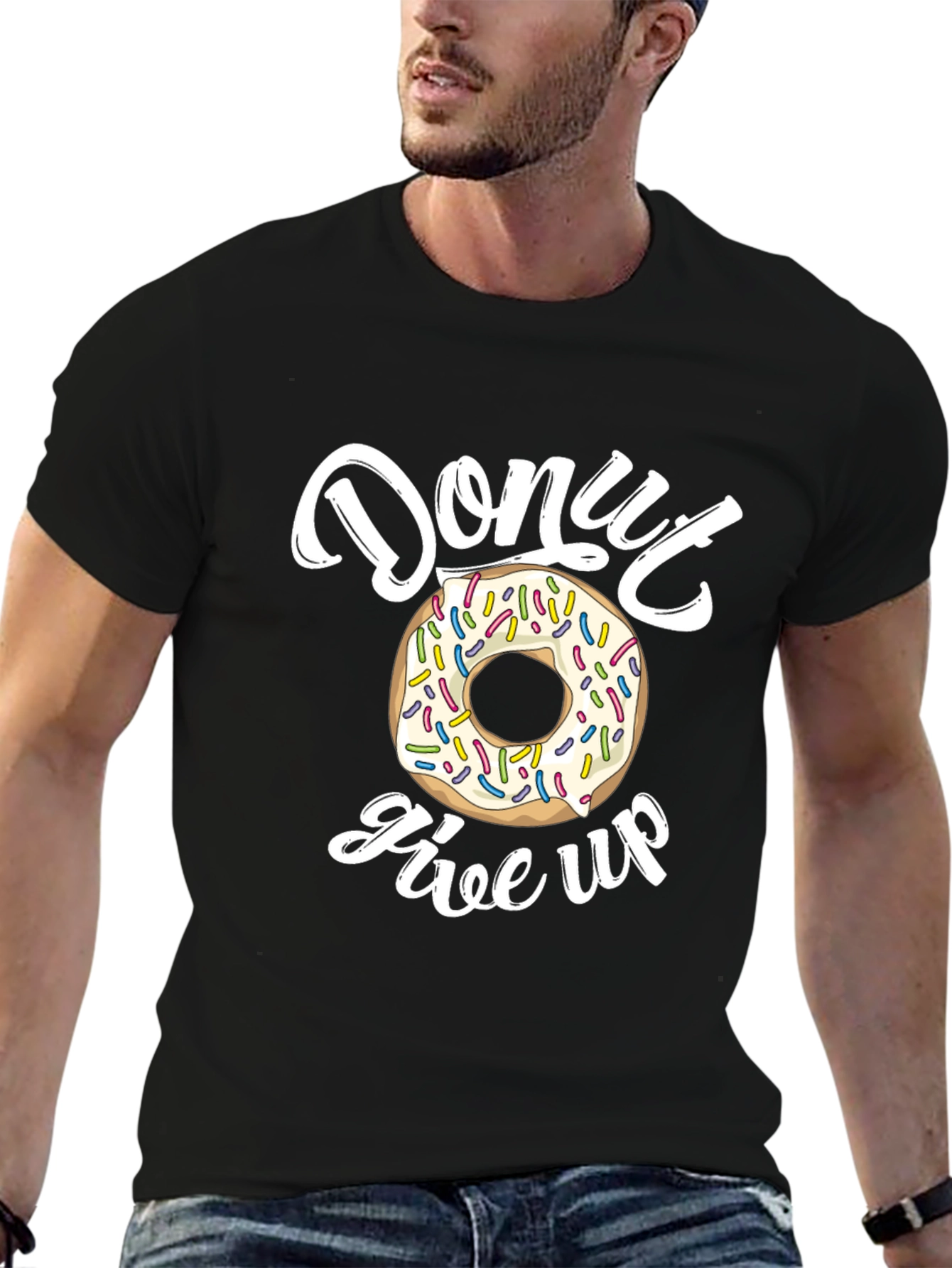 Black Donut Give Up T-Shirt - Unisex Motivational Tee view 6