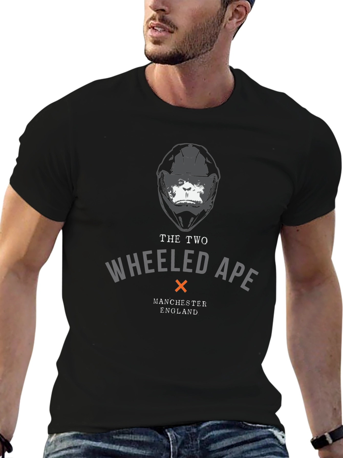 Black Two Wheeled Ape T-Shirt - Motorcycle Helmet Ape Design view 6