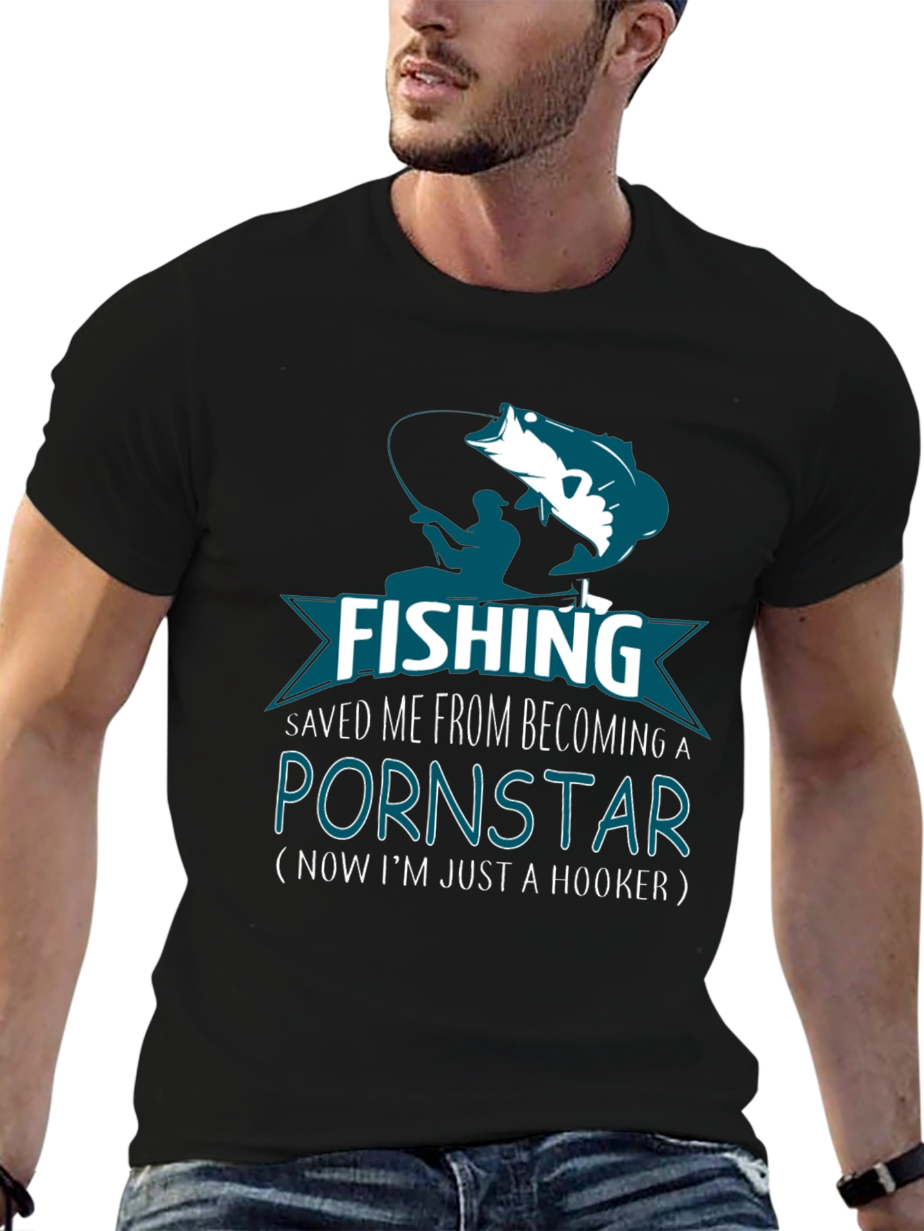Black Fishing Hook T-Shirt Novelty Gift view 6