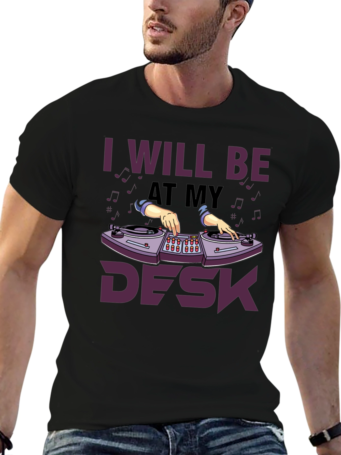 Black I Will Be At My Desk DJ T-Shirt view 6