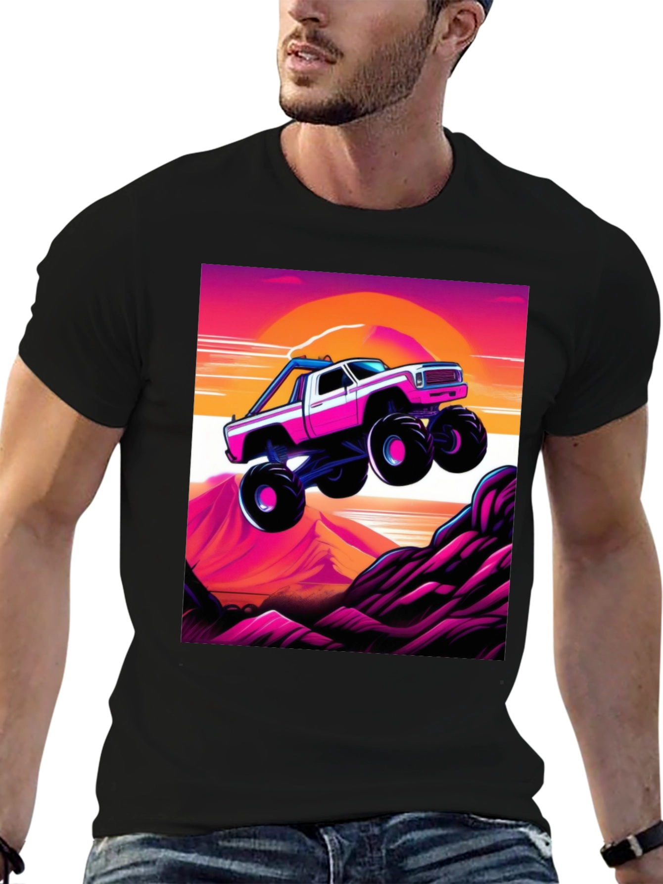 Black Retro Monster Truck Graphic Tee view 6
