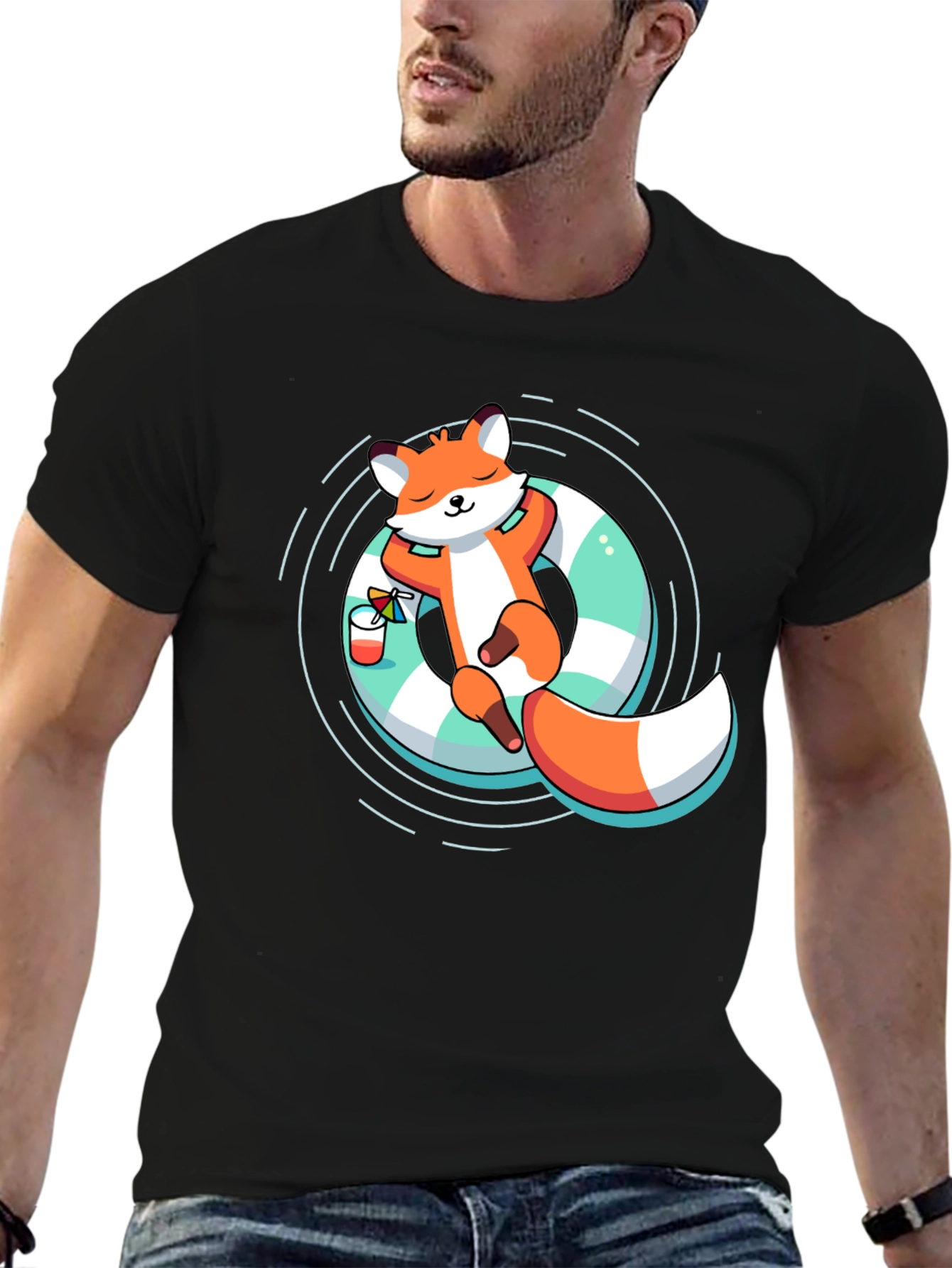 Black Cool Fox Summer Relax T-Shirt view 6