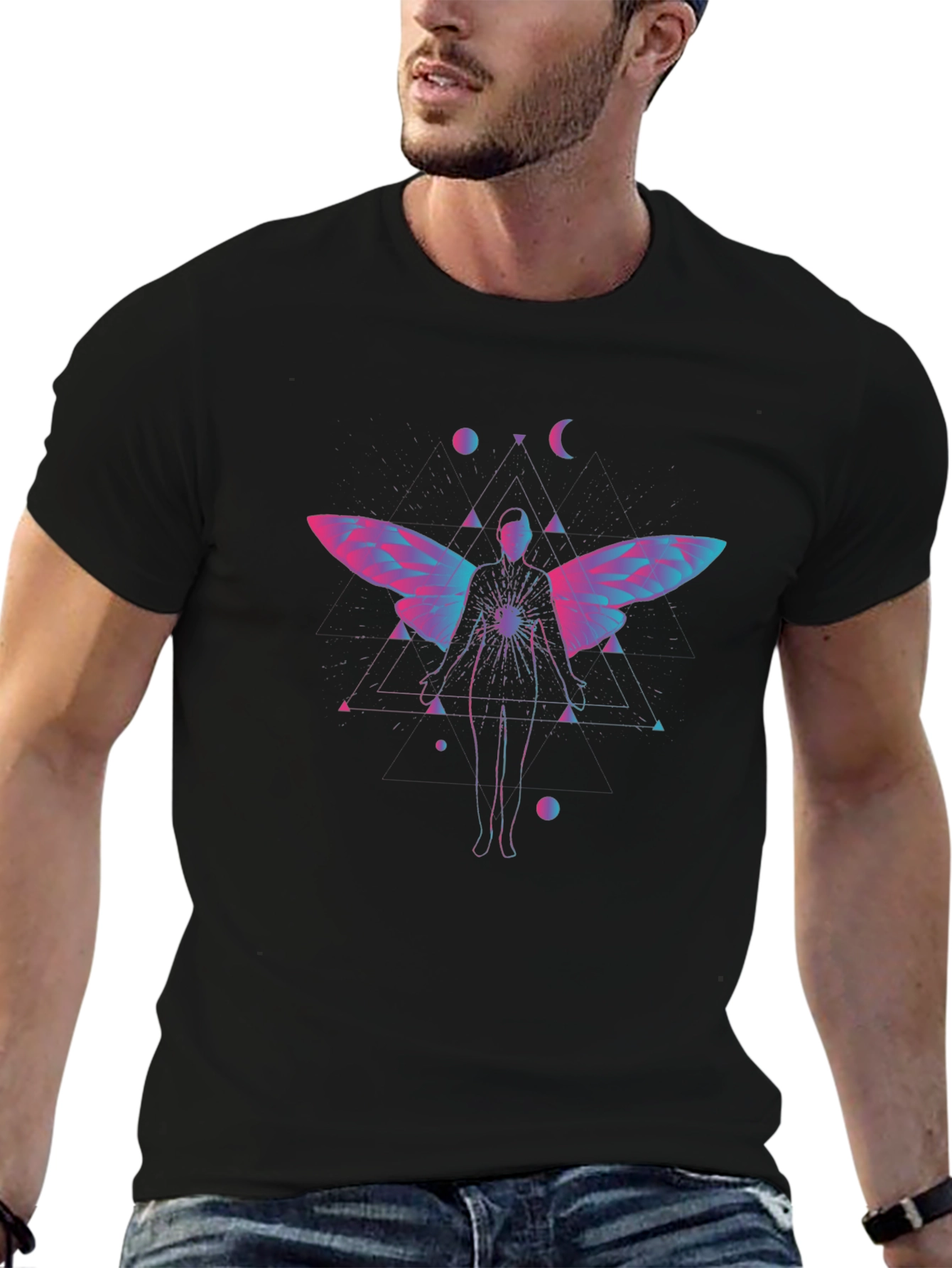 Black Geometric Fairy Graphic Tee - Black view 6