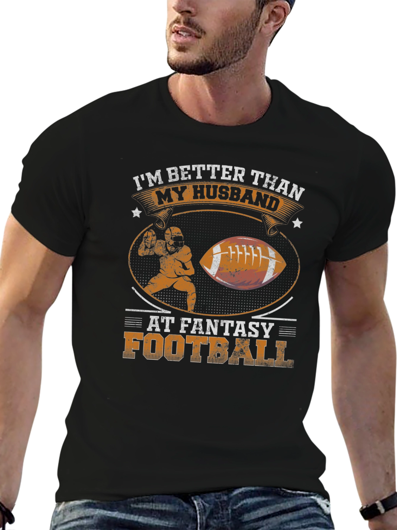 Black Funny Fantasy Football Wife T-Shirt view 6