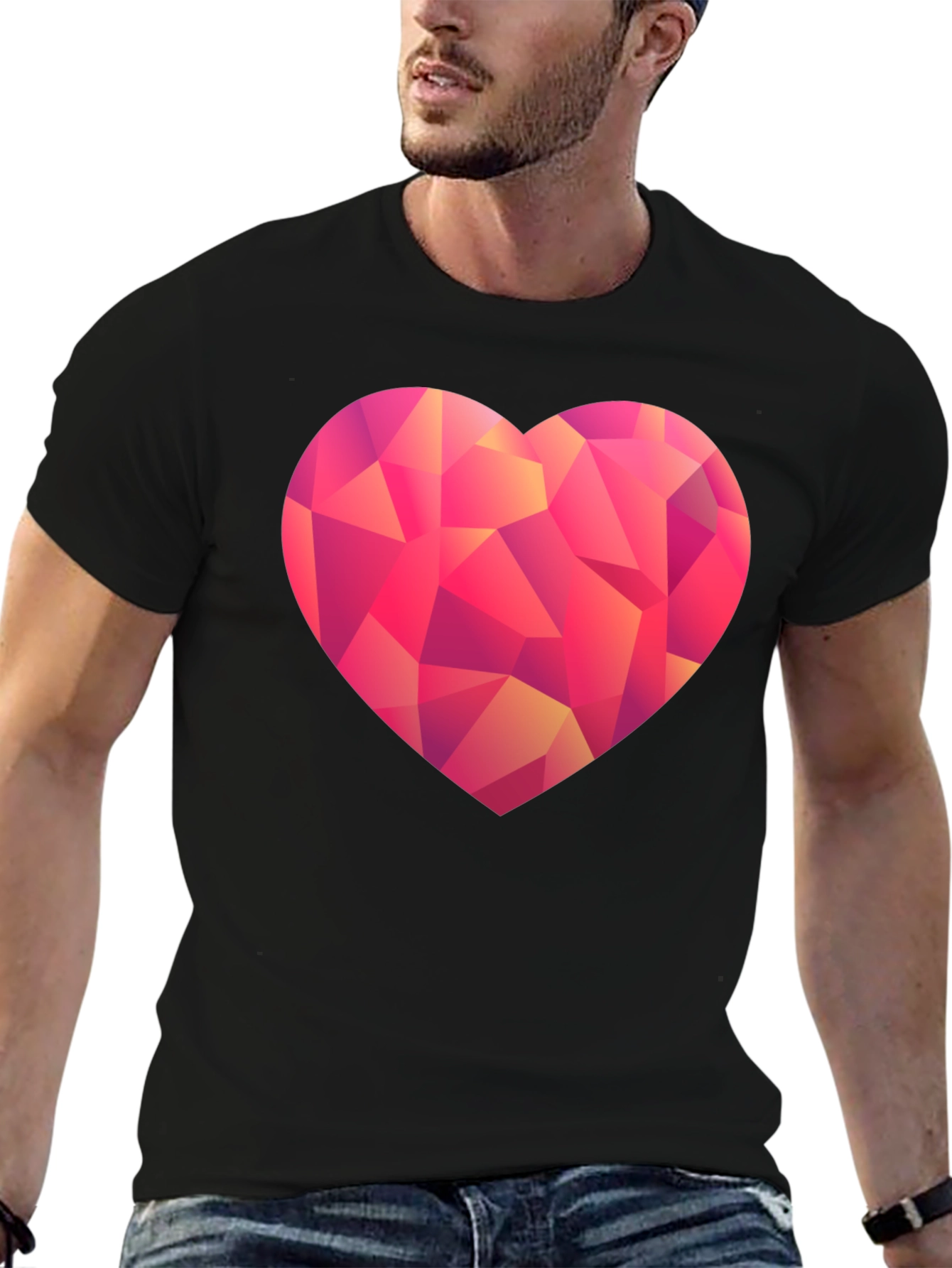 Black Geometric Heart Graphic T-Shirt - Black view 6