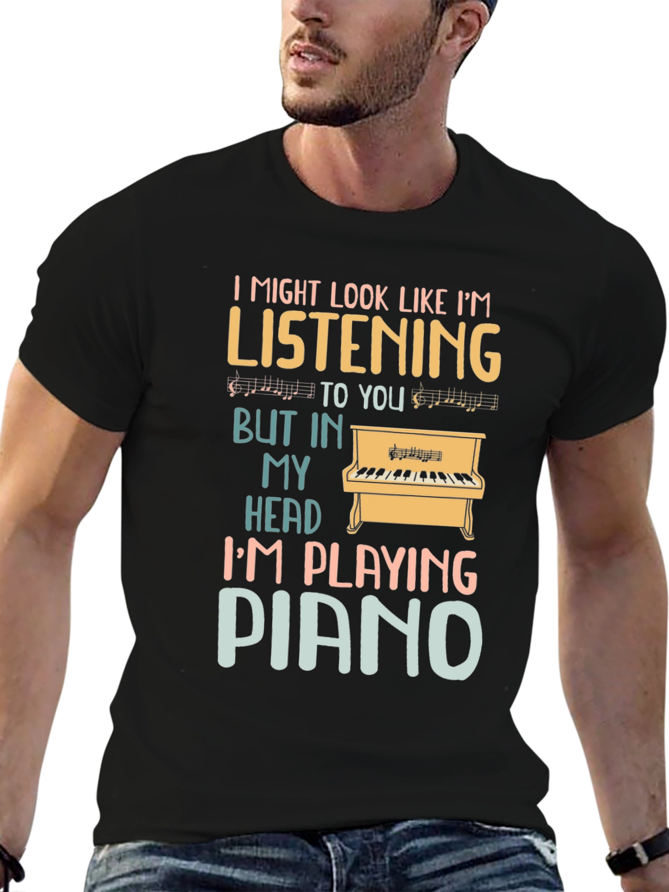 Black Piano Lover T-Shirt: I'm Playing Piano in My Head view 6