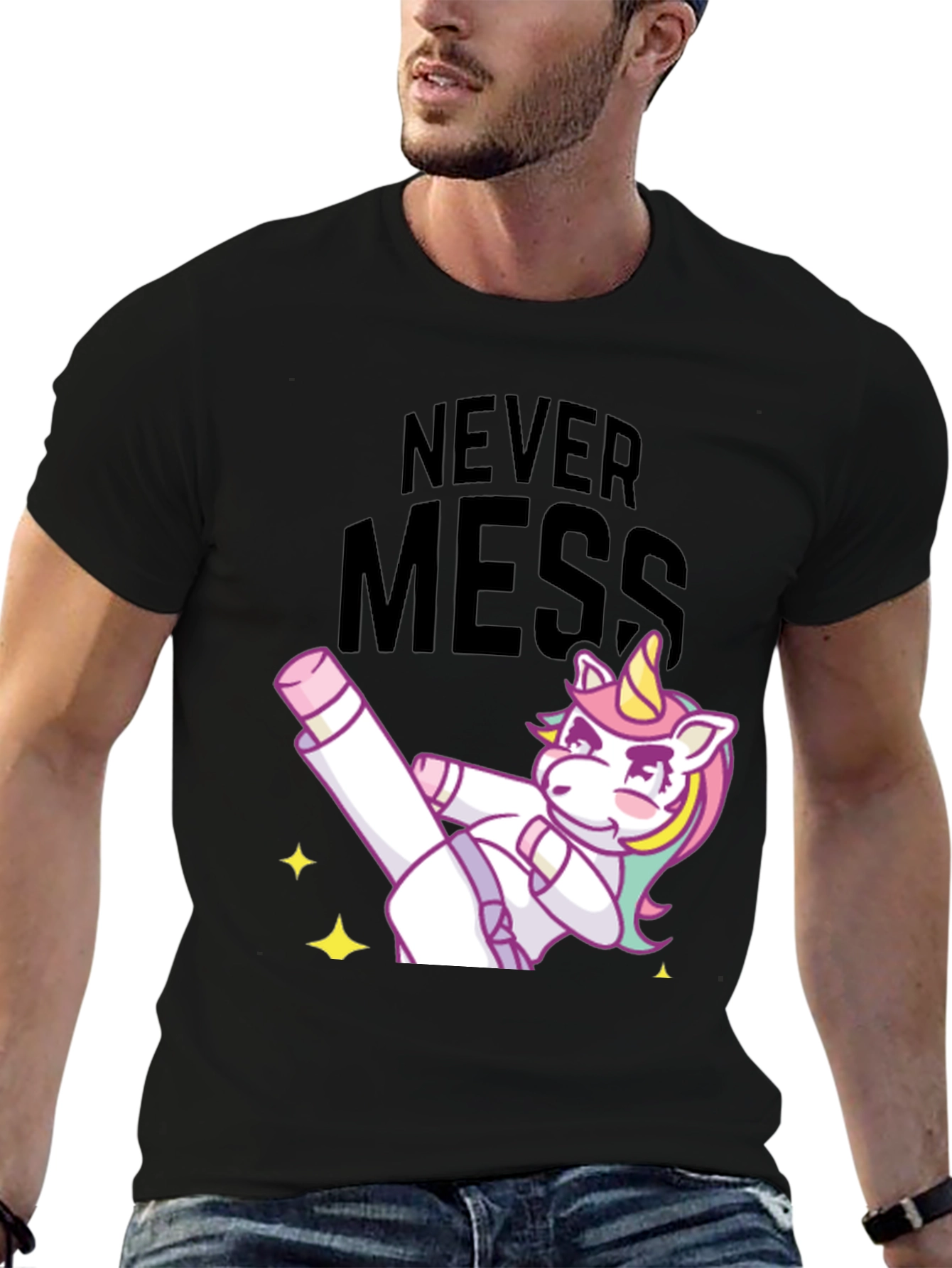 Black Never Mess With Unicorn Funny T-Shirt view 6