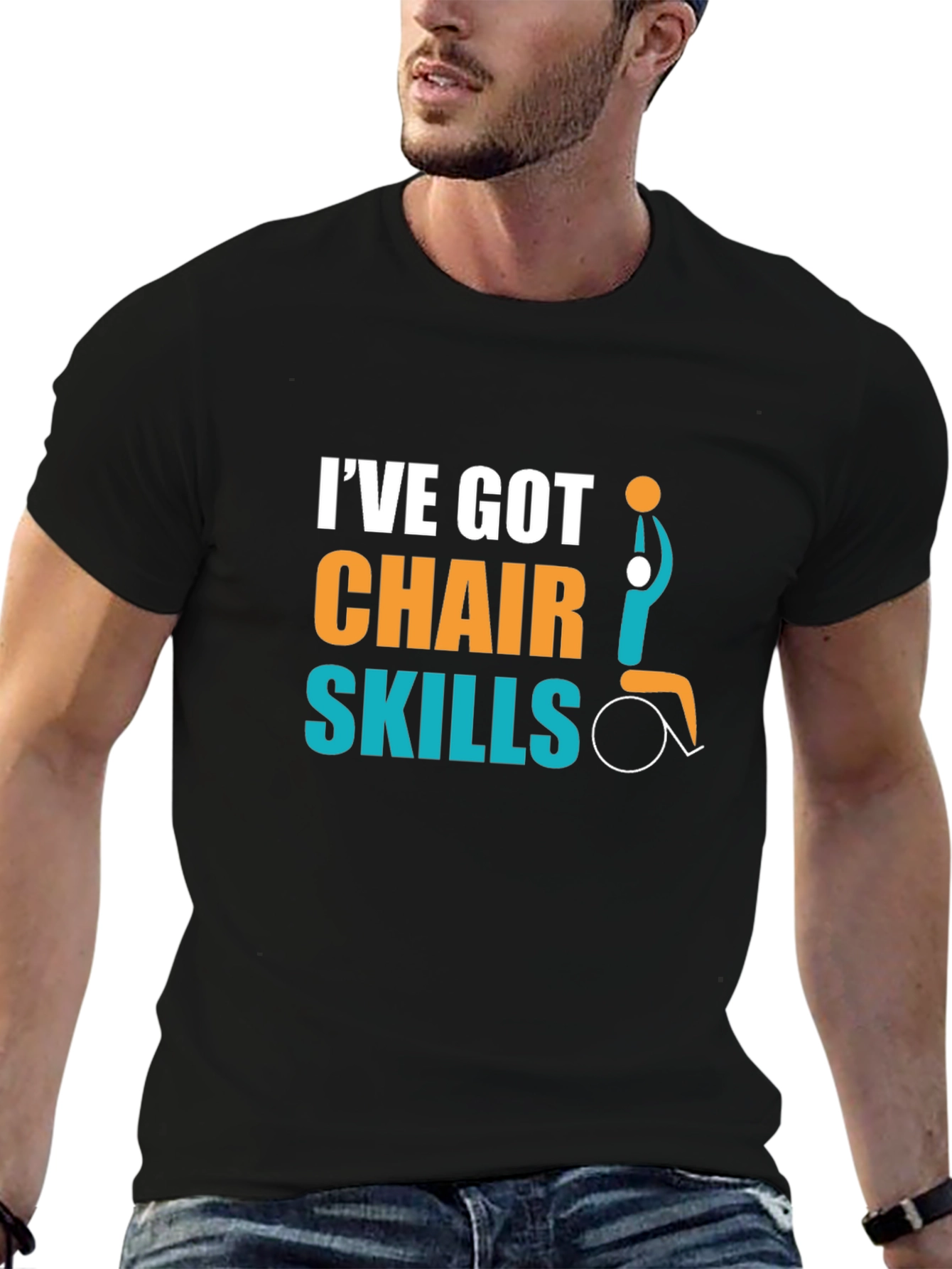 Black I've Got Chair Skills T-Shirt - Wheelchair Basketball Design view 6