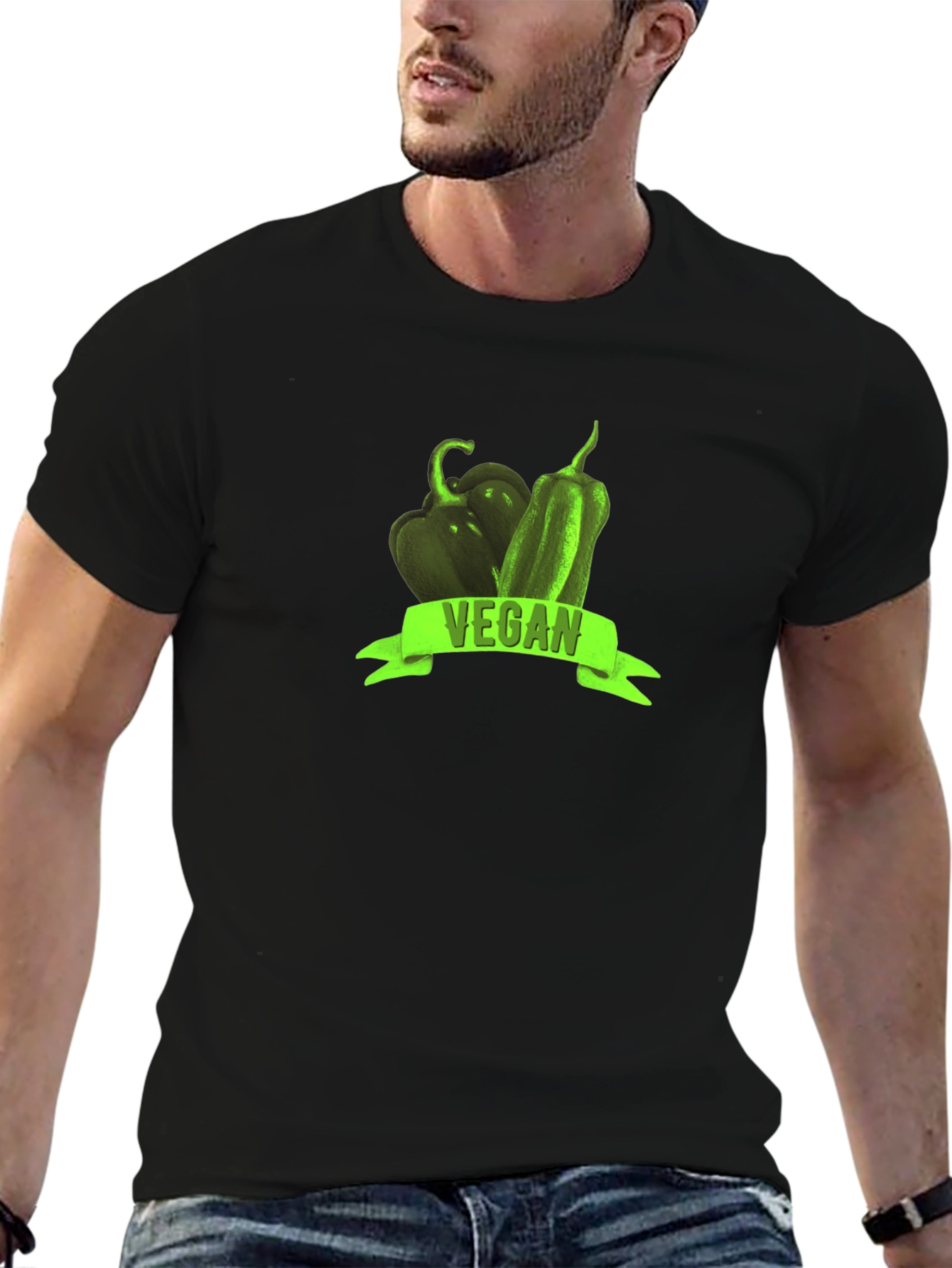 Black Vegan Pepper T-Shirt - Black Cotton Tee view 6