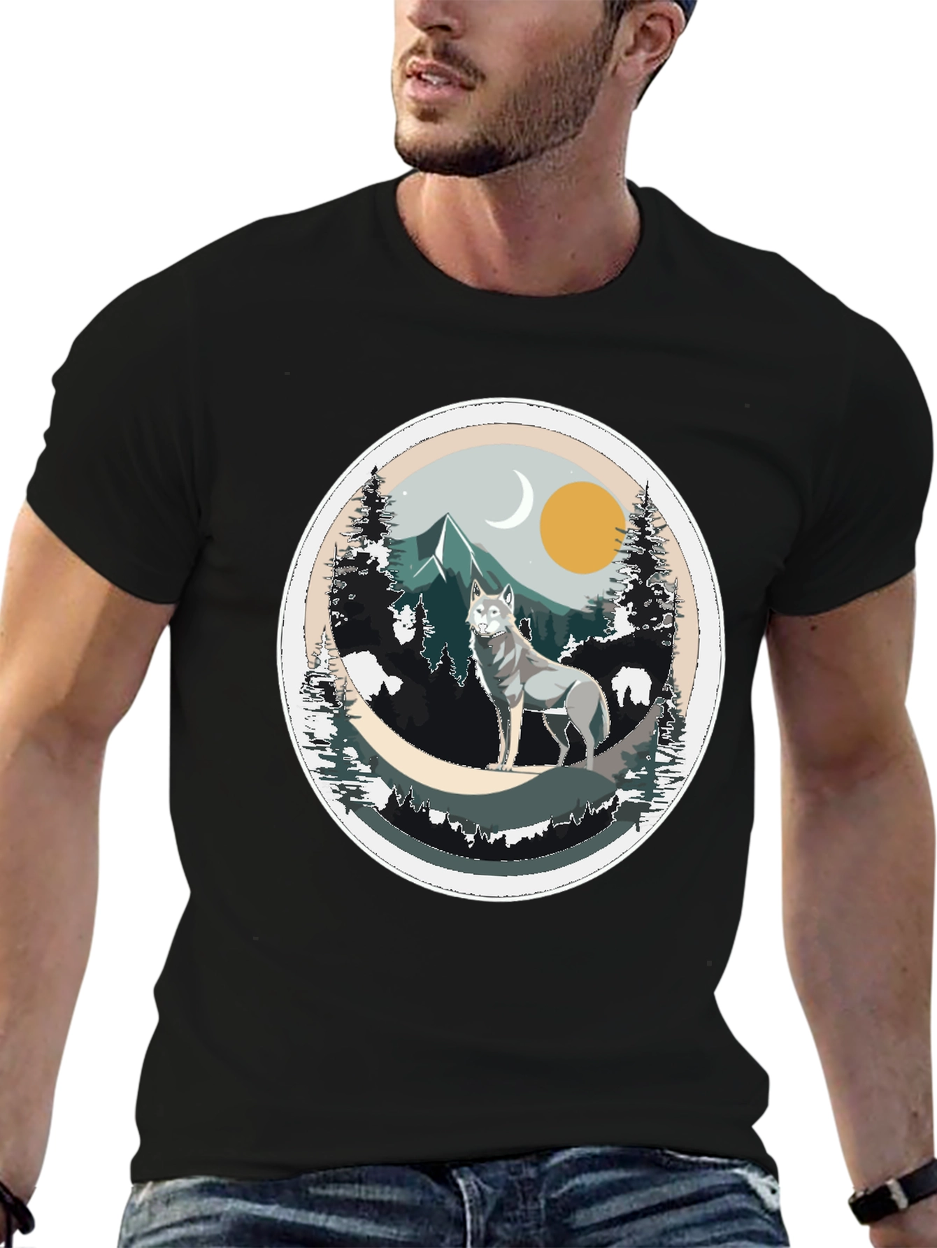 Black Wolf Mountain Graphic Tee - Nature Inspired T-Shirt view 6