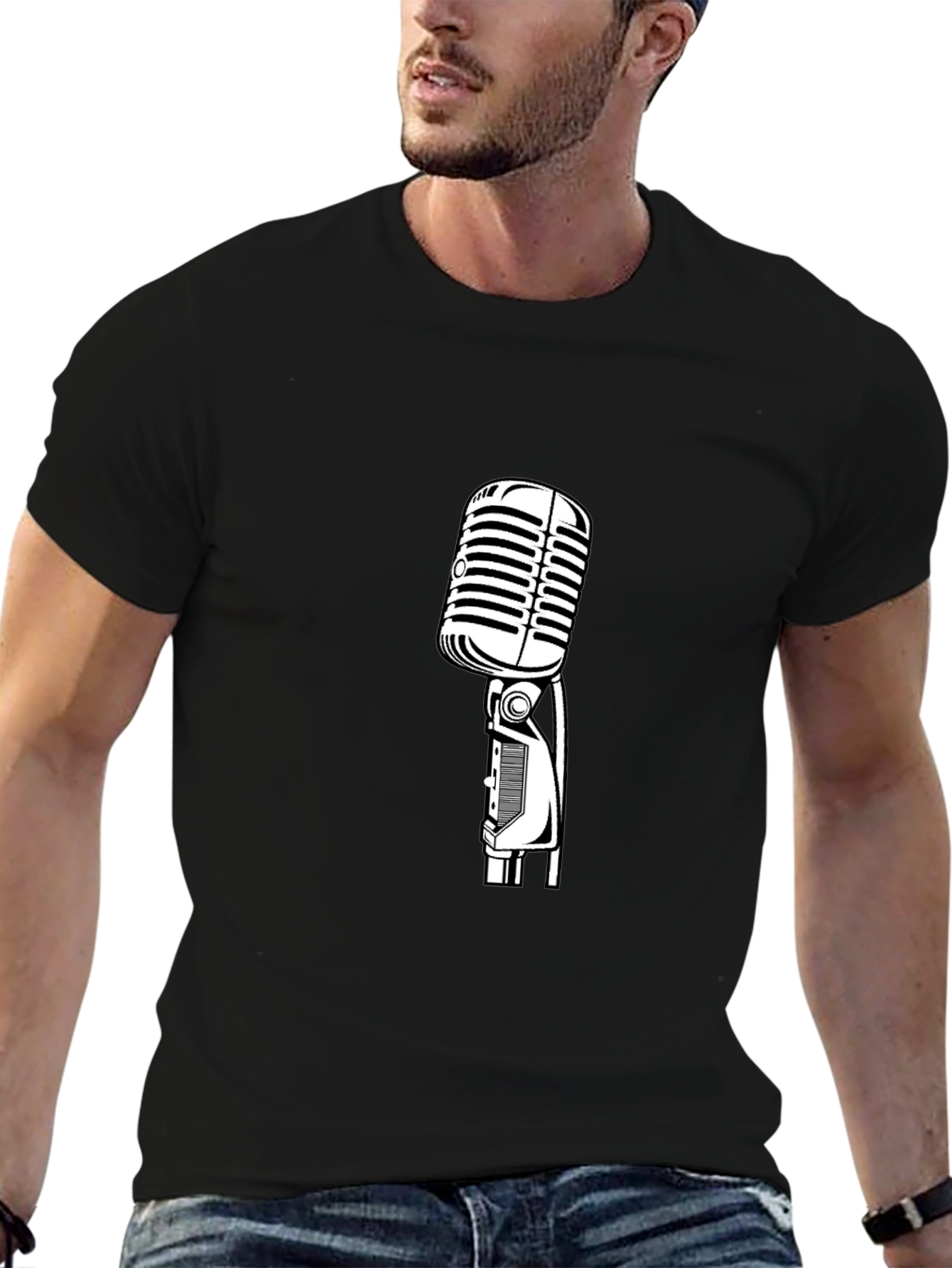 Black Vintage Microphone Graphic Tee - Classic Vocal Style! view 6