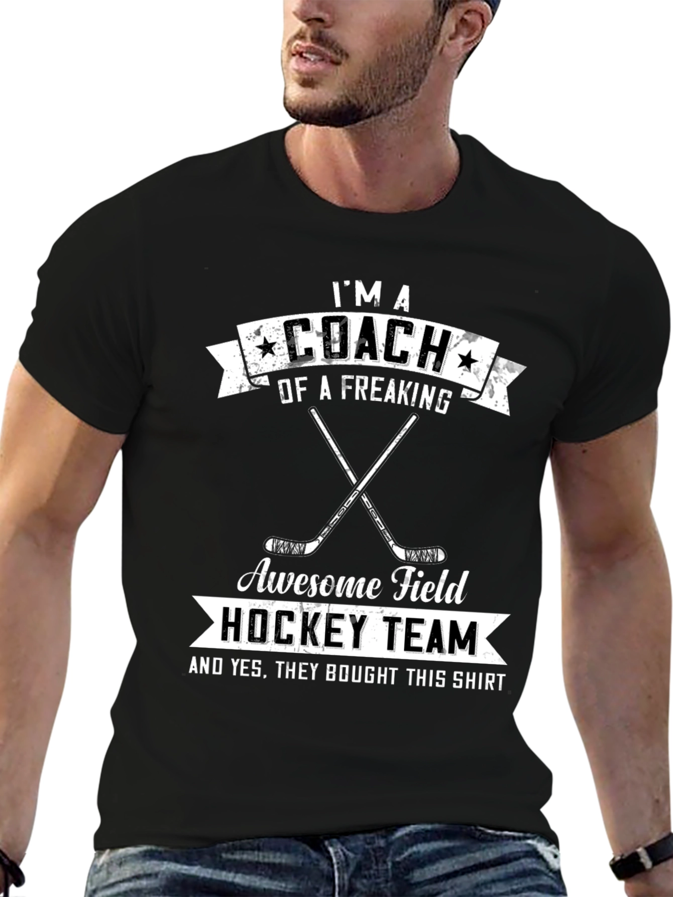 Black Funny Coach Hockey T-Shirt - Awesome Field Hockey Team Tee view 6