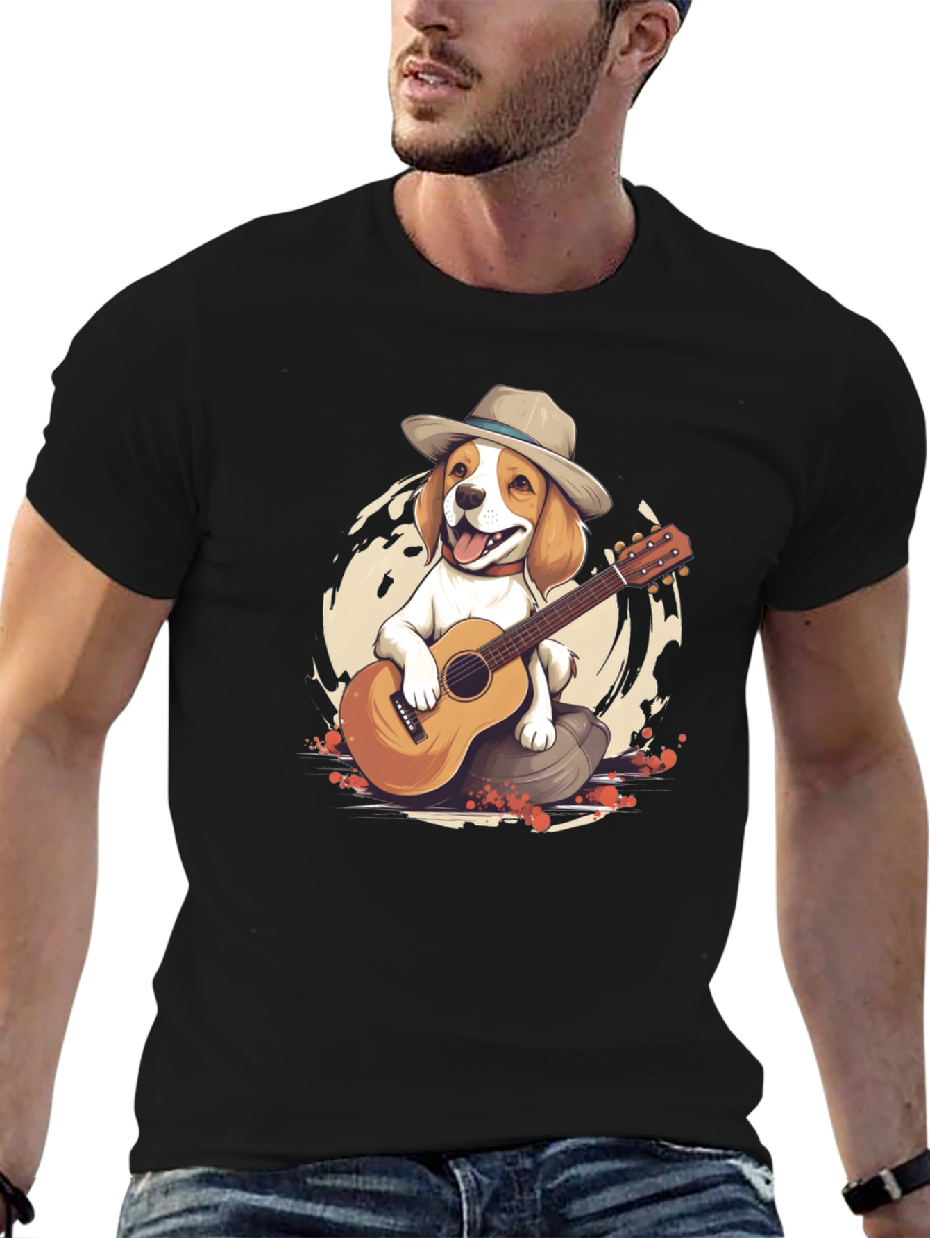 Black Dog Playing Guitar Graphic T-Shirt view 6