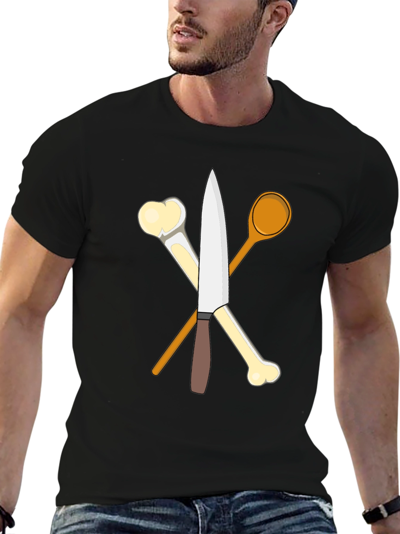 Chef's Knife, Bones, and Spoon Black T-Shirt - 6