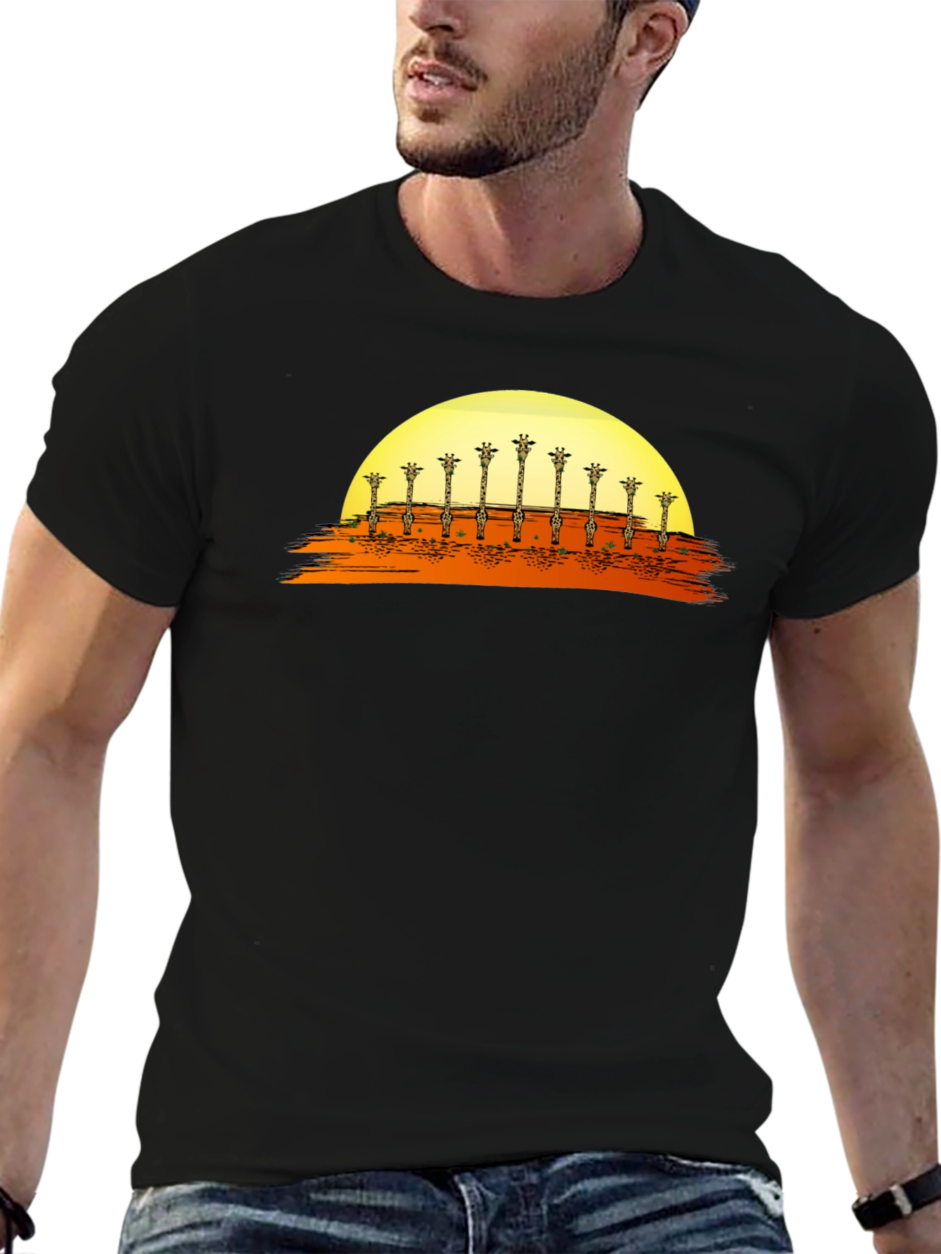 Black Giraffe Sunset Graphic T-Shirt view 6
