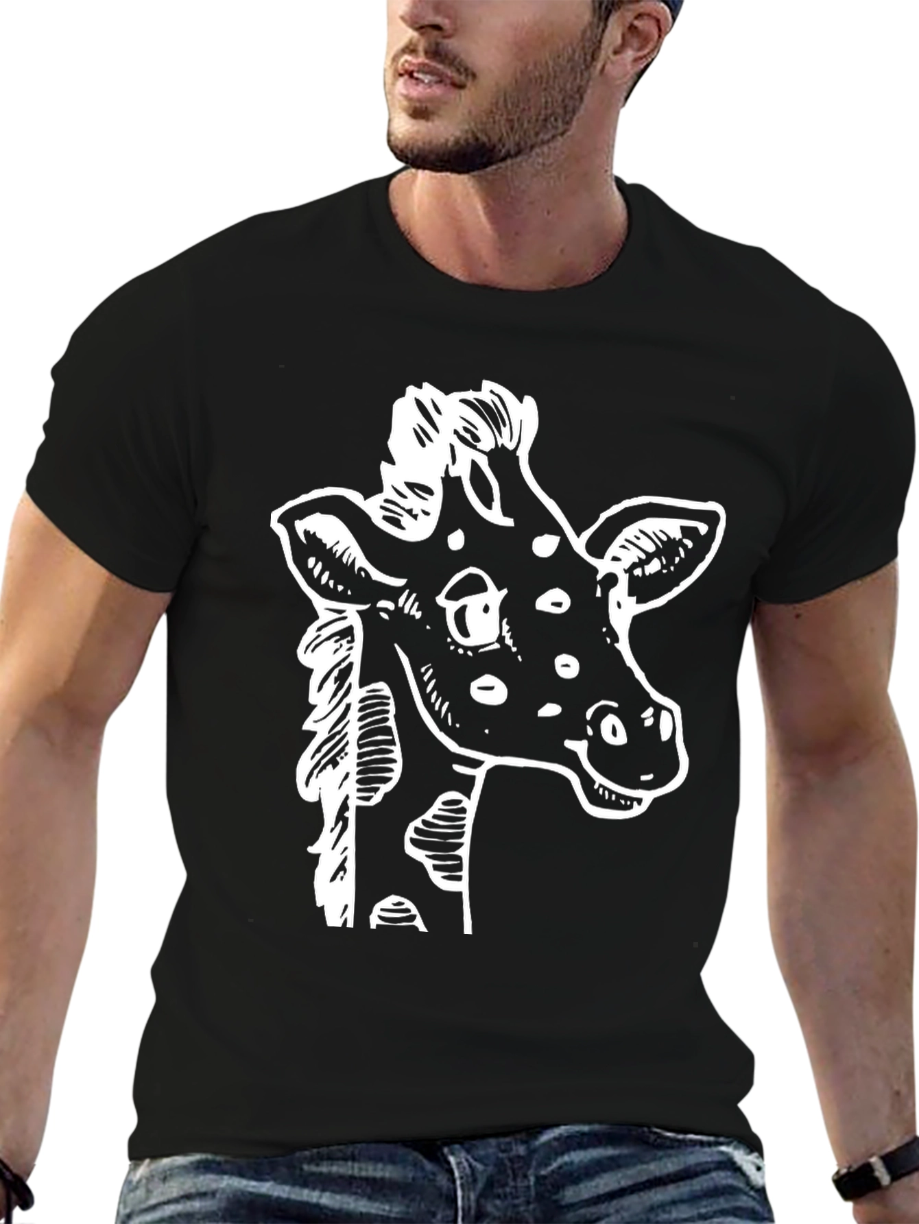 Black Giraffe Graphic Tee - Black Cotton T-Shirt view 6
