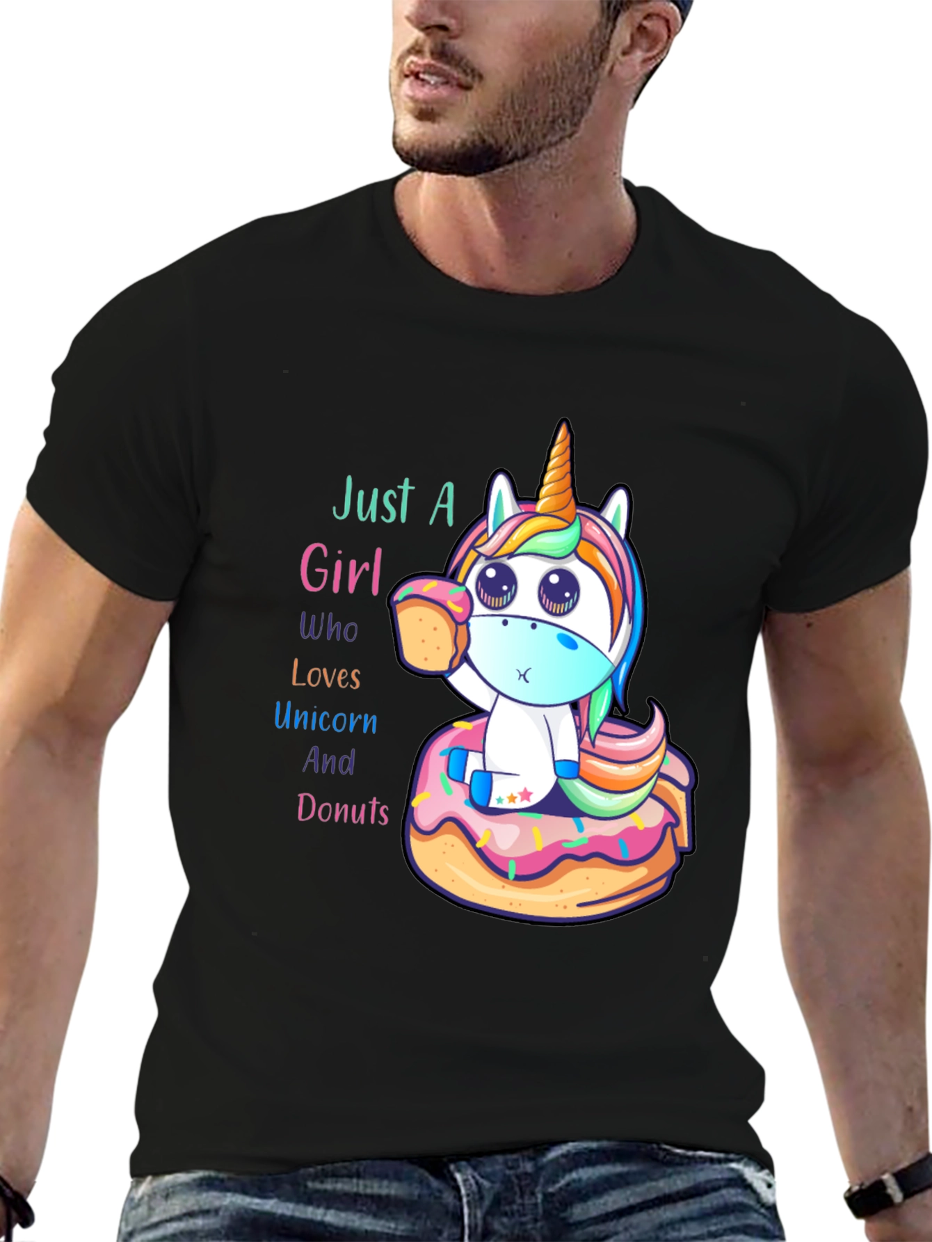 Black Unicorn & Donuts Graphic T-Shirt view 6