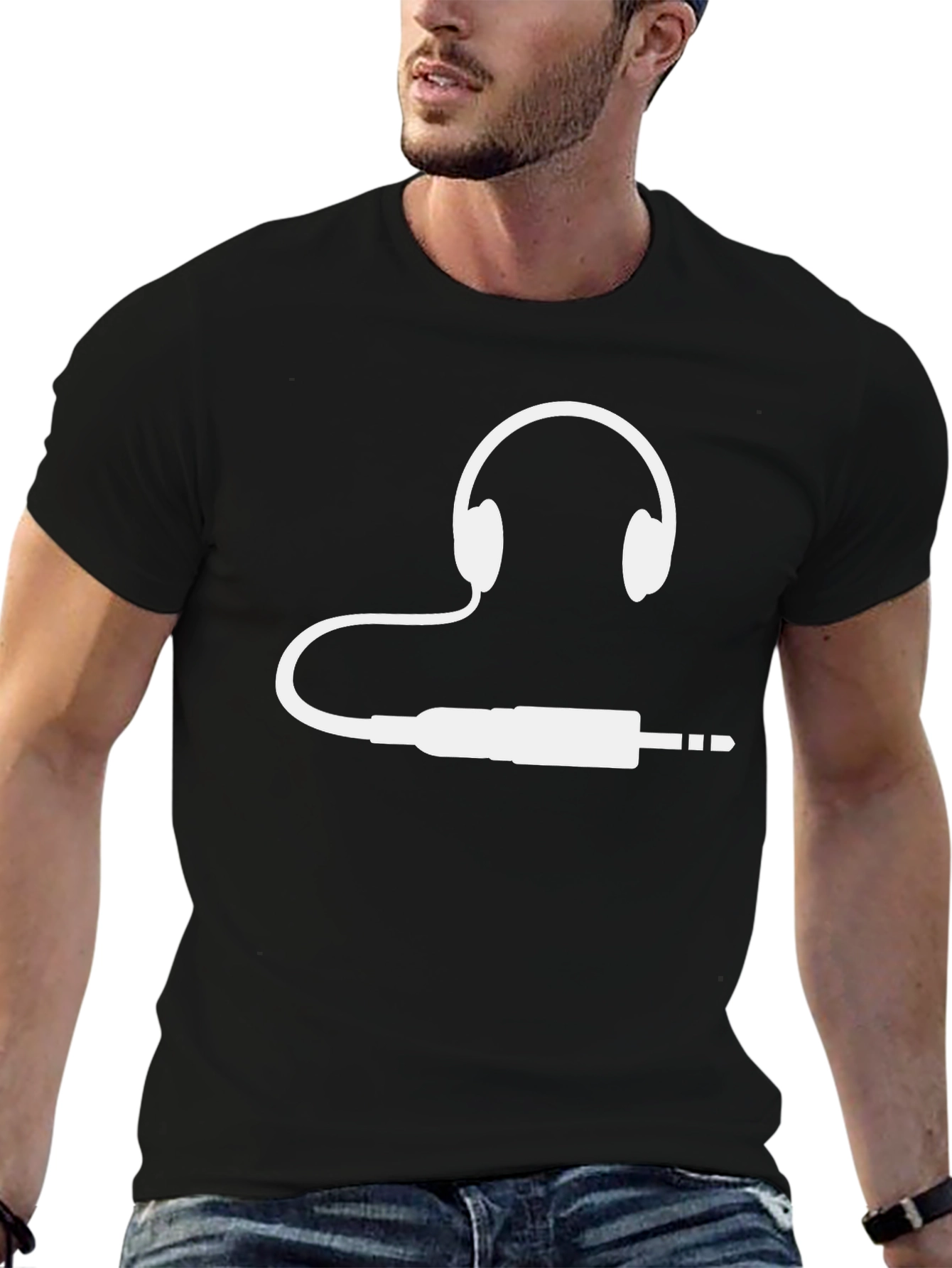 Black Headphone Jack Graphic Tee - Music Lover T-Shirt view 6