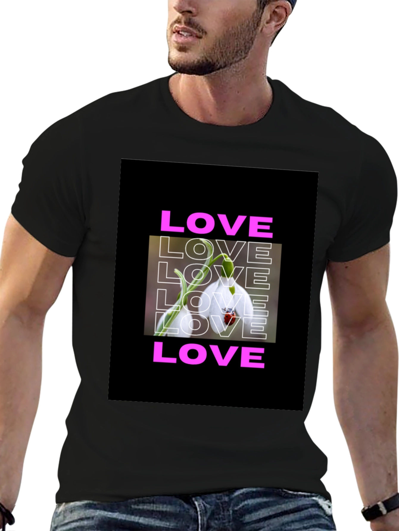 Black Love Flower Graphic T-Shirt - Black view 6