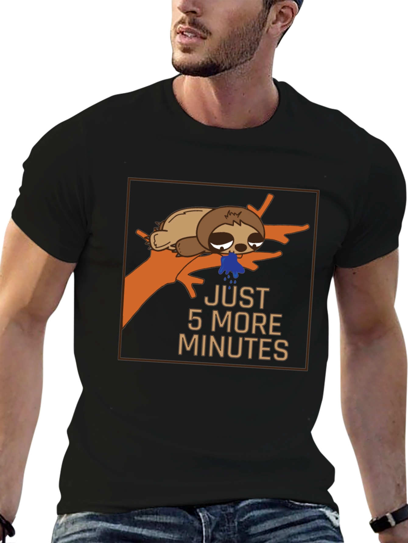 Black Lazy Sloth Graphic T-Shirt - "Just 5 More Minutes" view 6